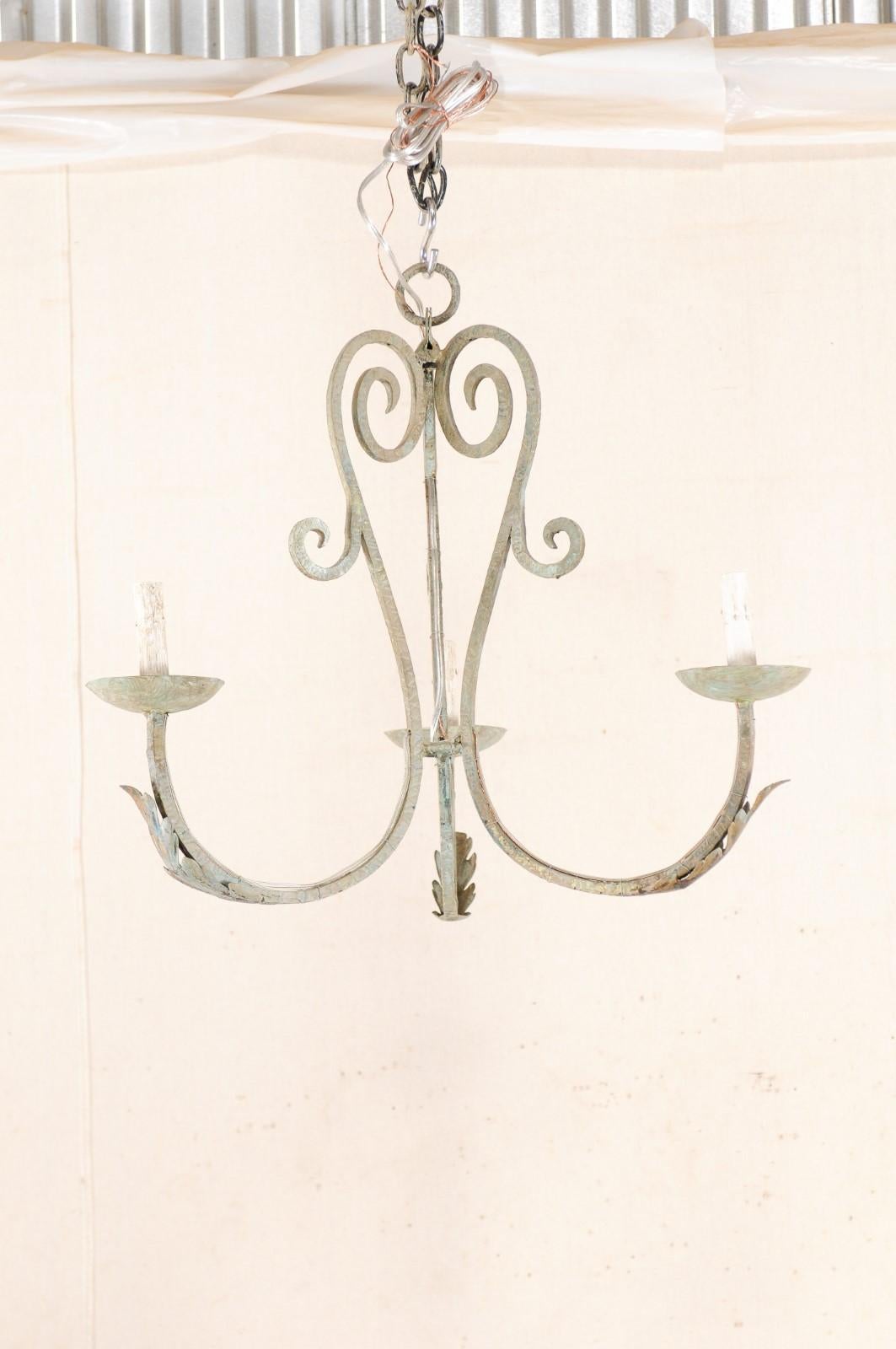 French Vintage Painted Iron Three-Light Chandelier 3