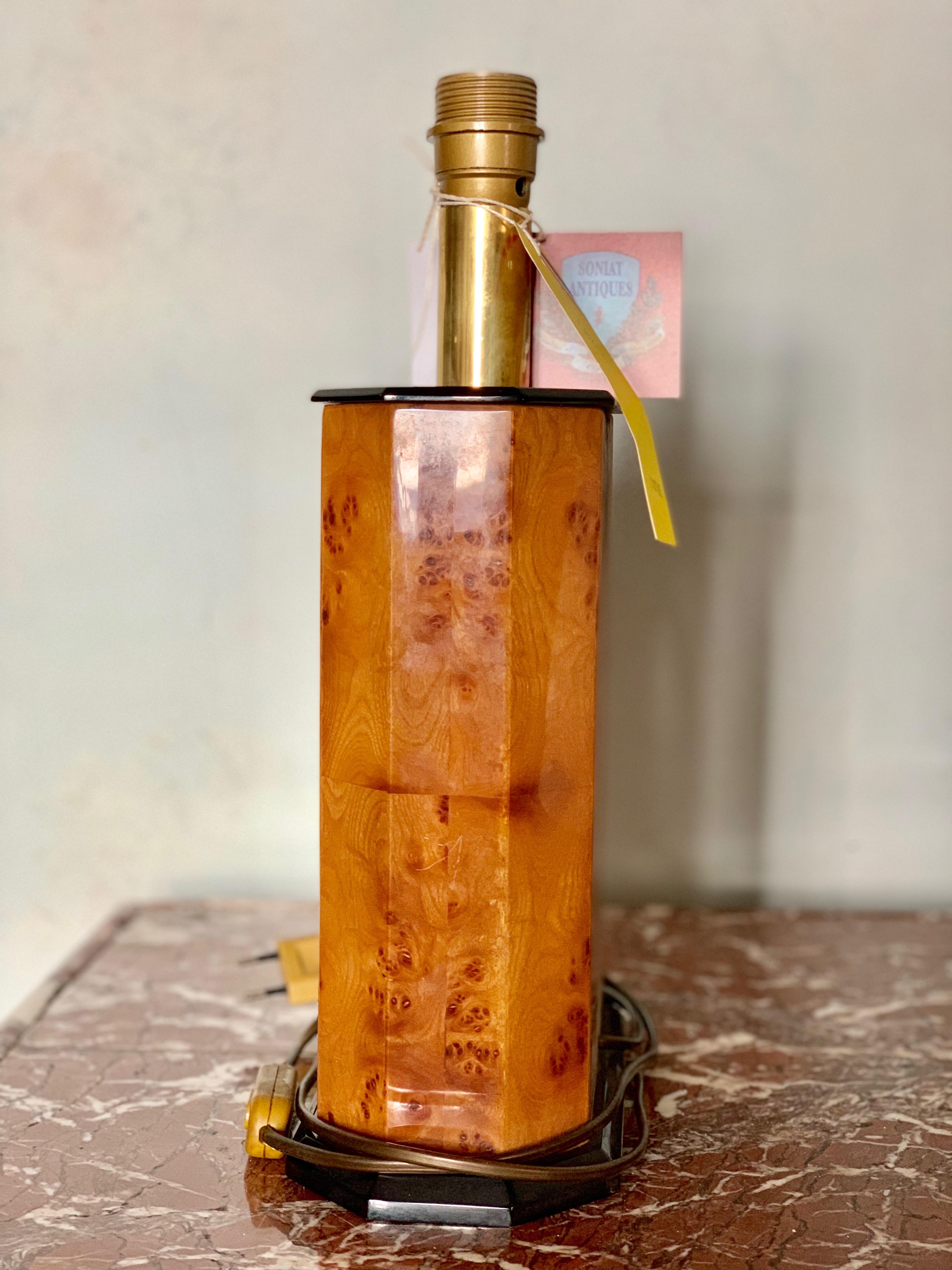 French Walnut Lamp with Brass Hardware and an Oval Shade, circa 1970 In Excellent Condition In New Orleans, LA