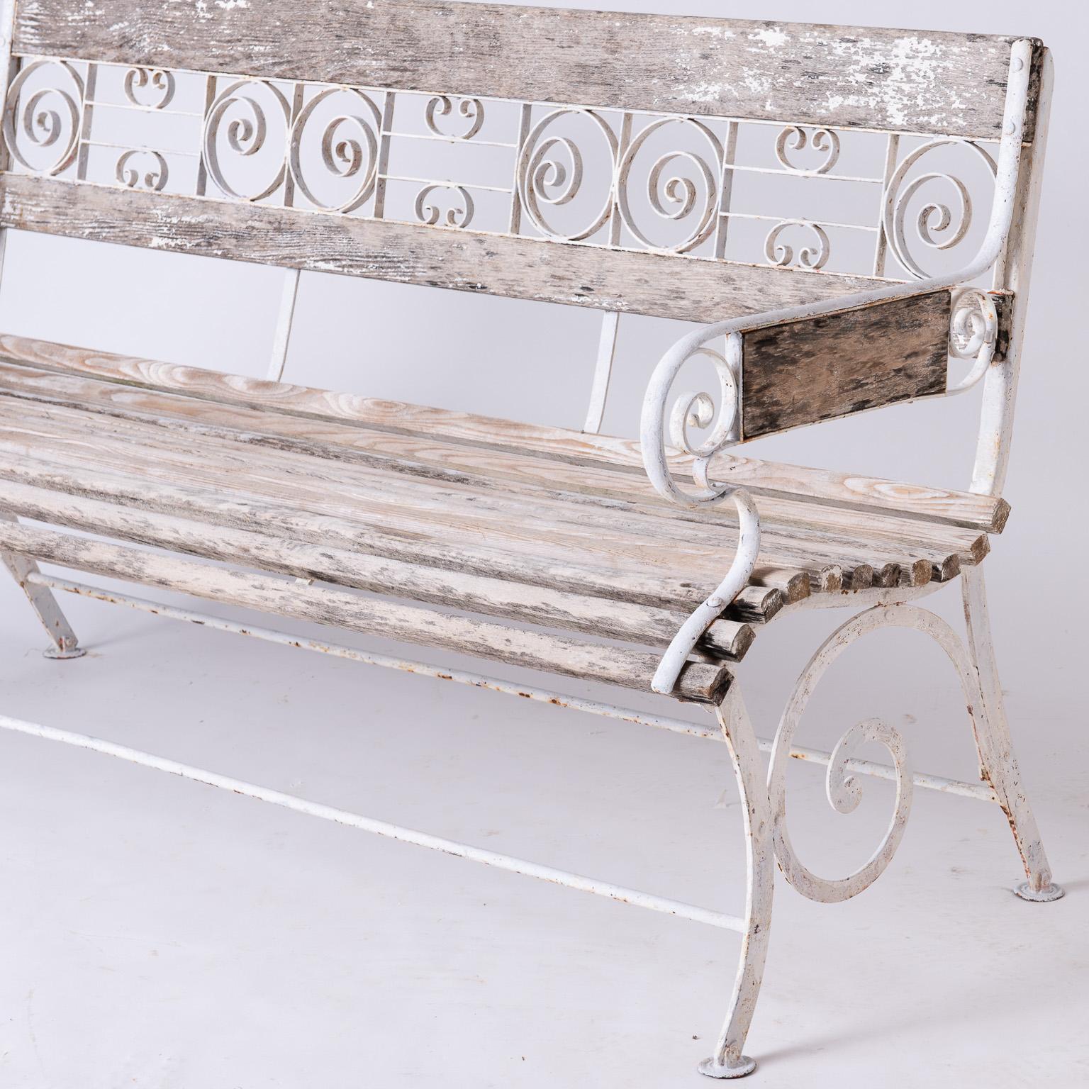 French Wood and Wrought Iron Garden Bench, circa 1900 In Good Condition In New Preston, CT
