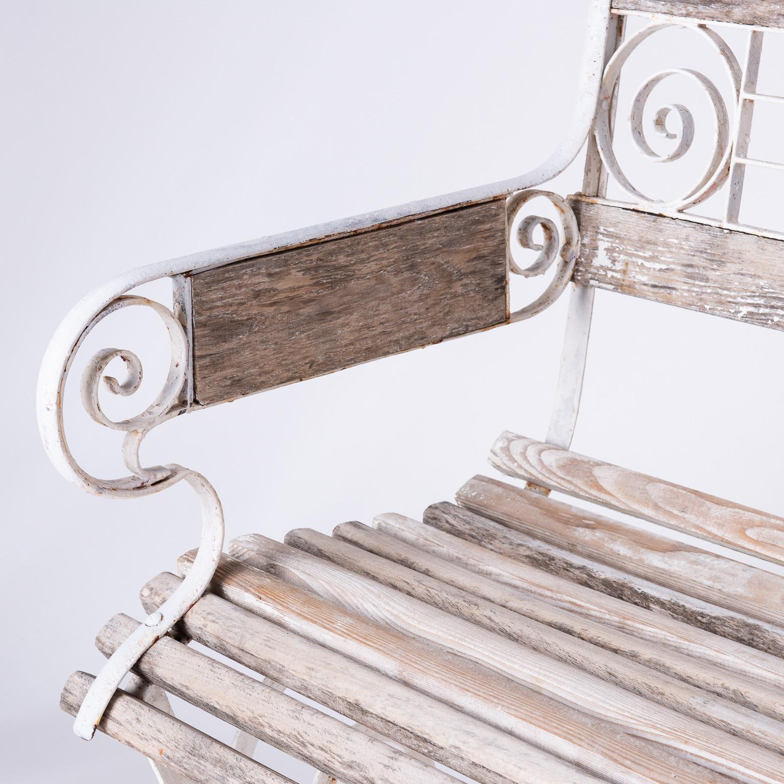 20th Century French Wood and Wrought Iron Garden Bench, circa 1900