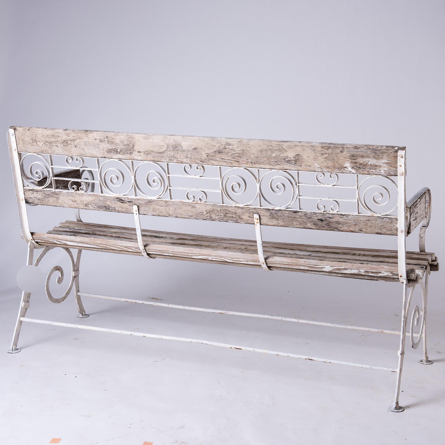 French Wood and Wrought Iron Garden Bench, circa 1900 3
