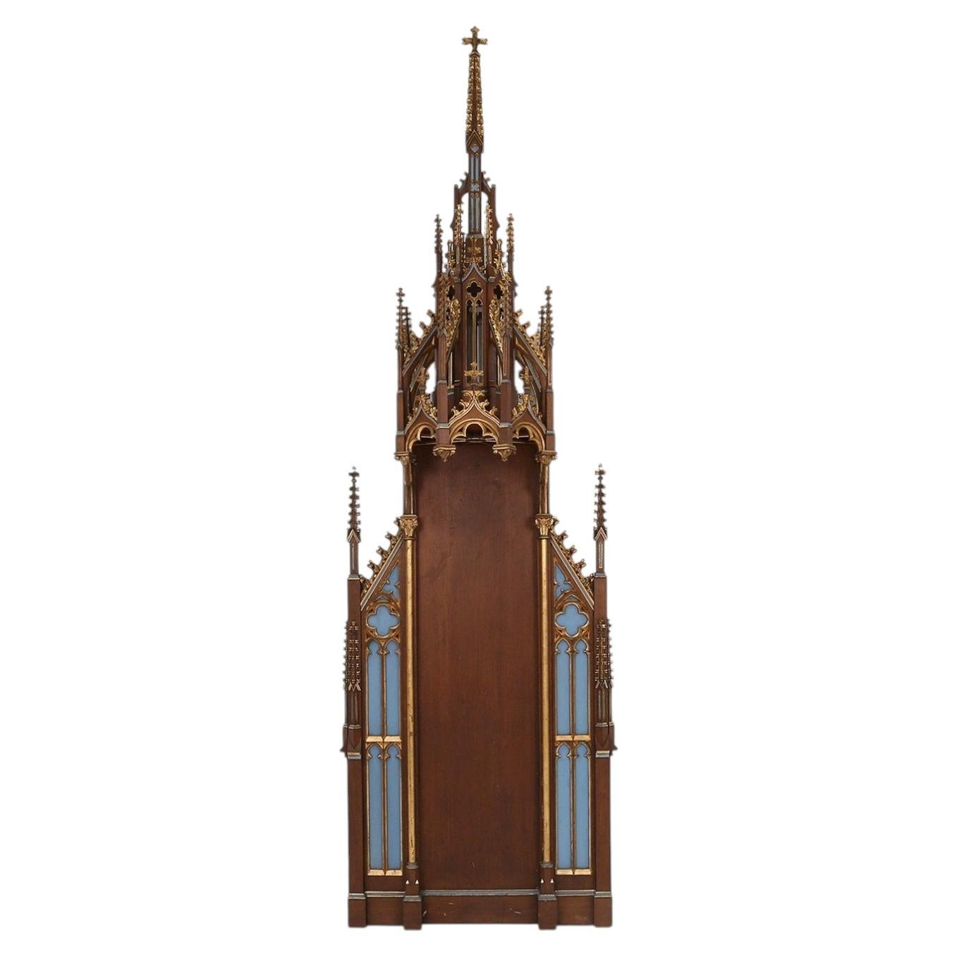 A French wooden neo-Gothic steeple with niche for saint statue, ca. 1800