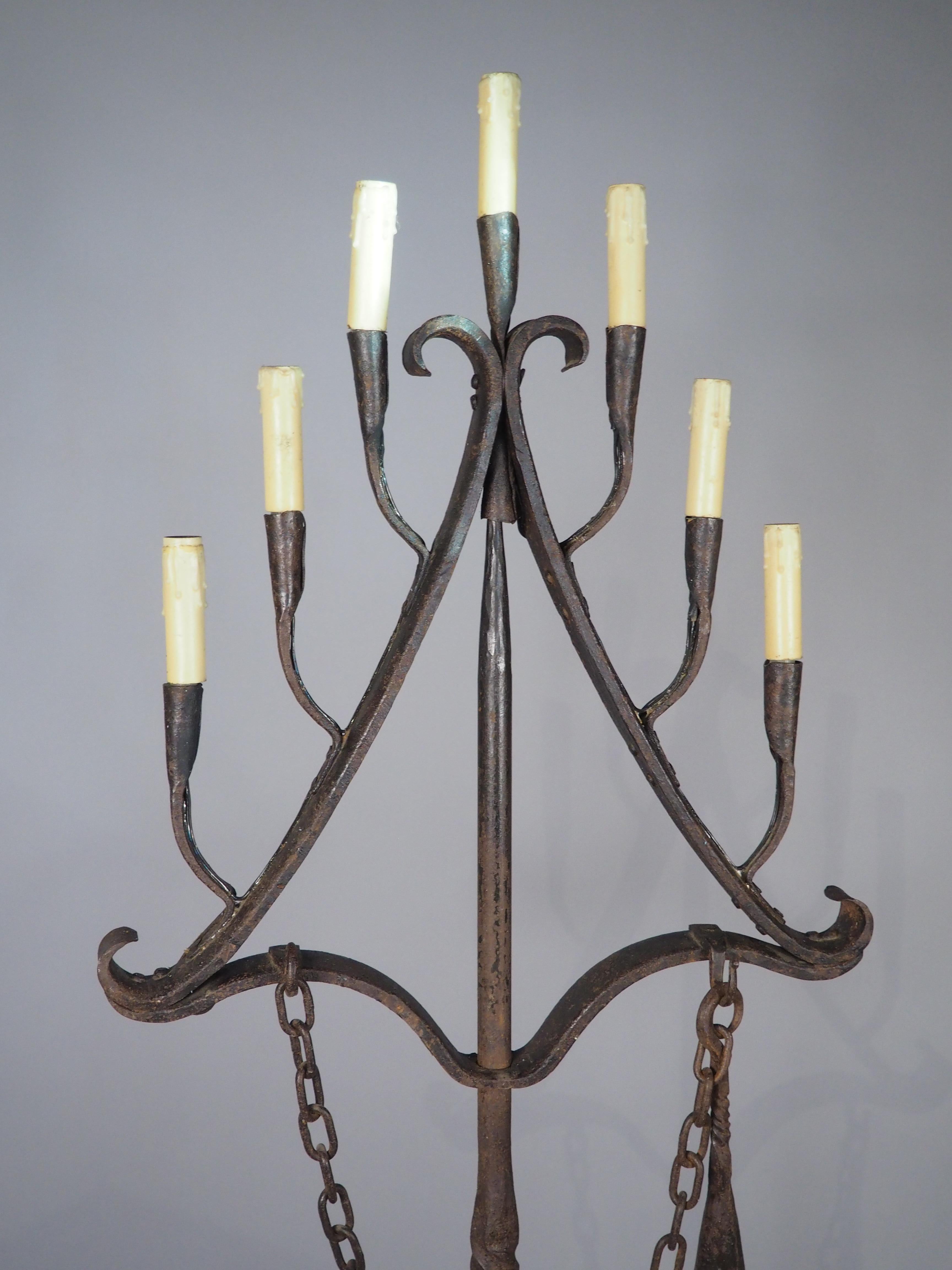 A French Wrought Iron Floor Candelabra with Candle Snuffer, Late 19th Century For Sale 7