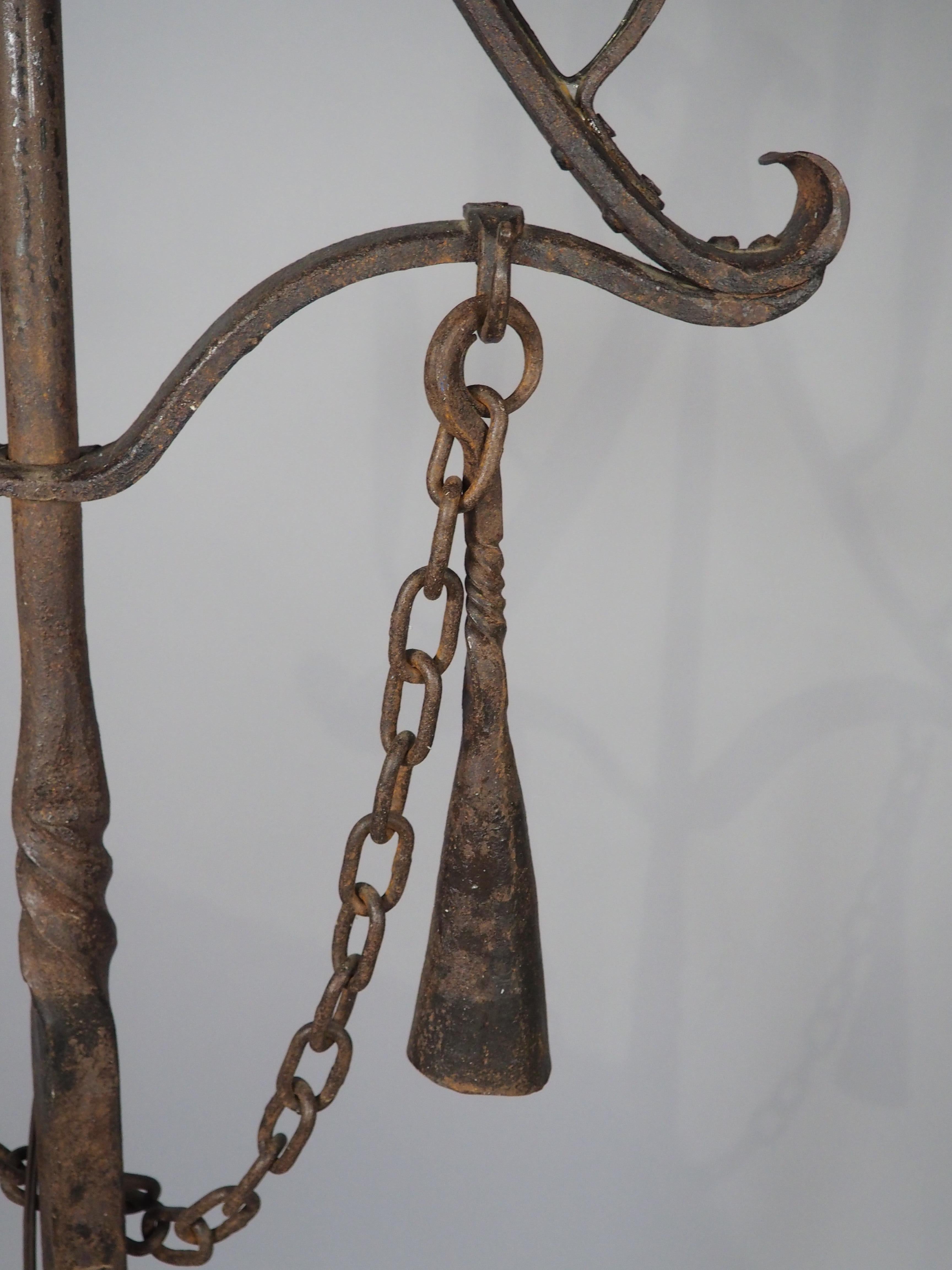 A French Wrought Iron Floor Candelabra with Candle Snuffer, Late 19th Century For Sale 8