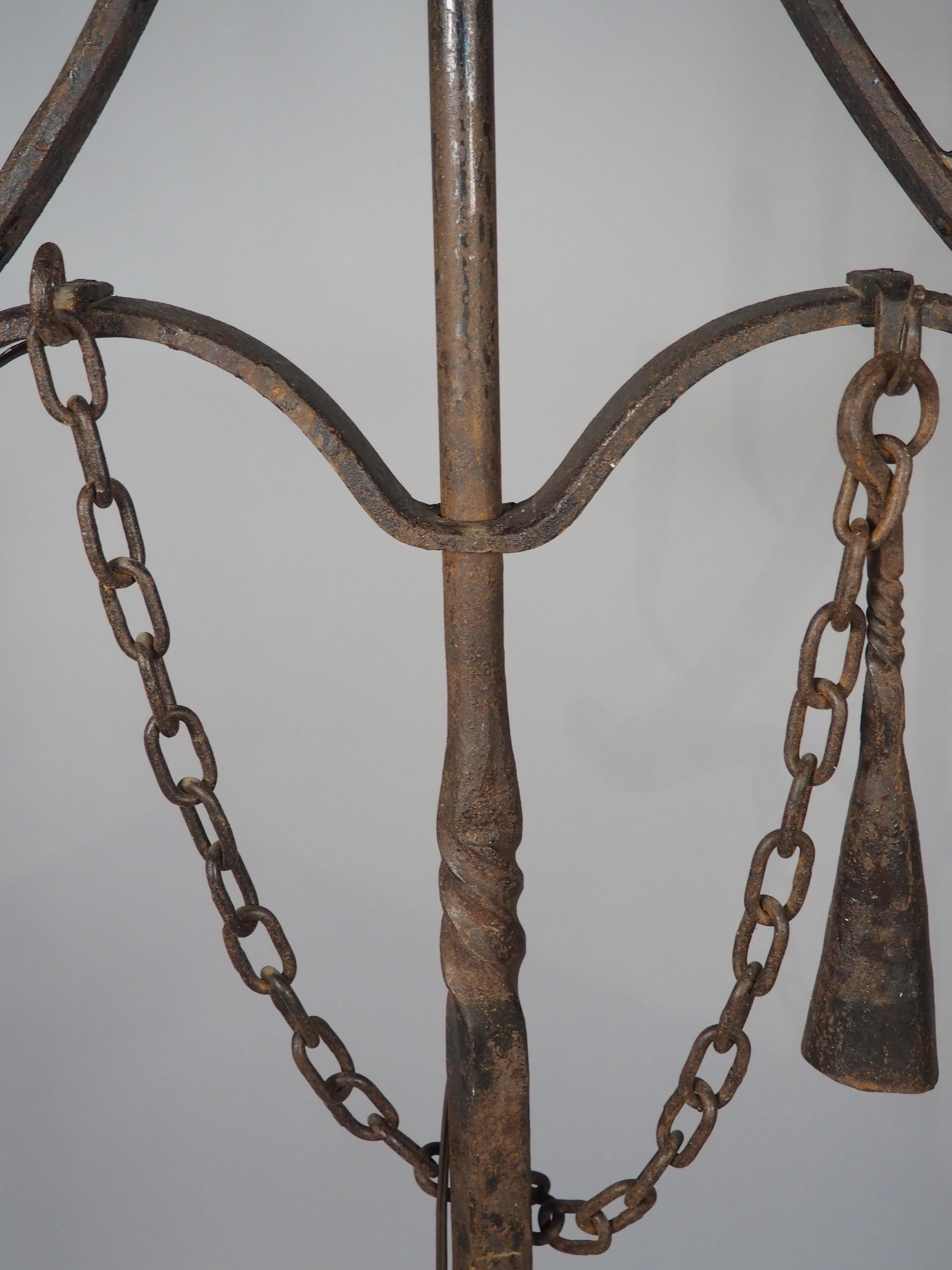 A French Wrought Iron Floor Candelabra with Candle Snuffer, Late 19th Century For Sale 9