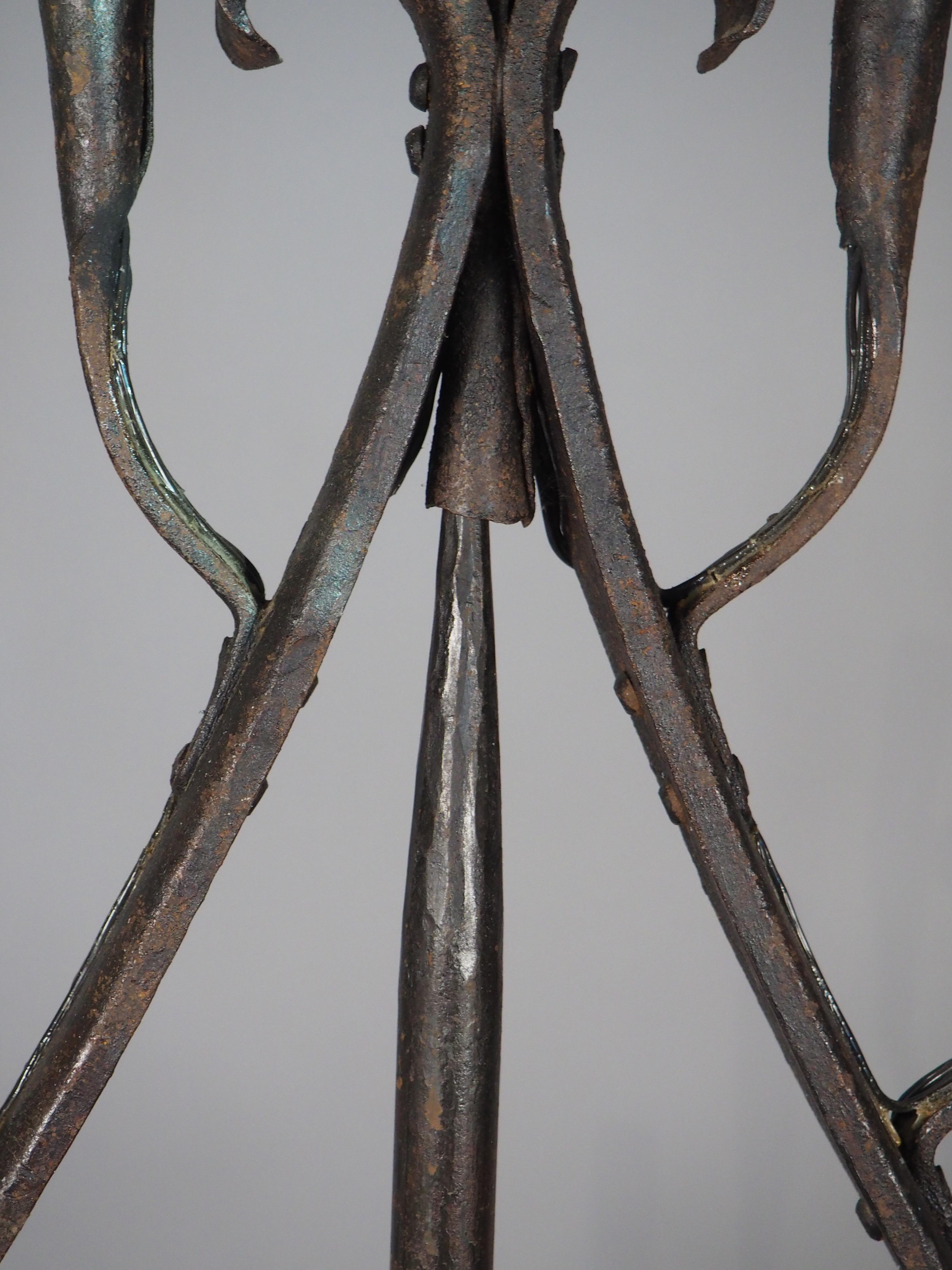 A French Wrought Iron Floor Candelabra with Candle Snuffer, Late 19th Century For Sale 11