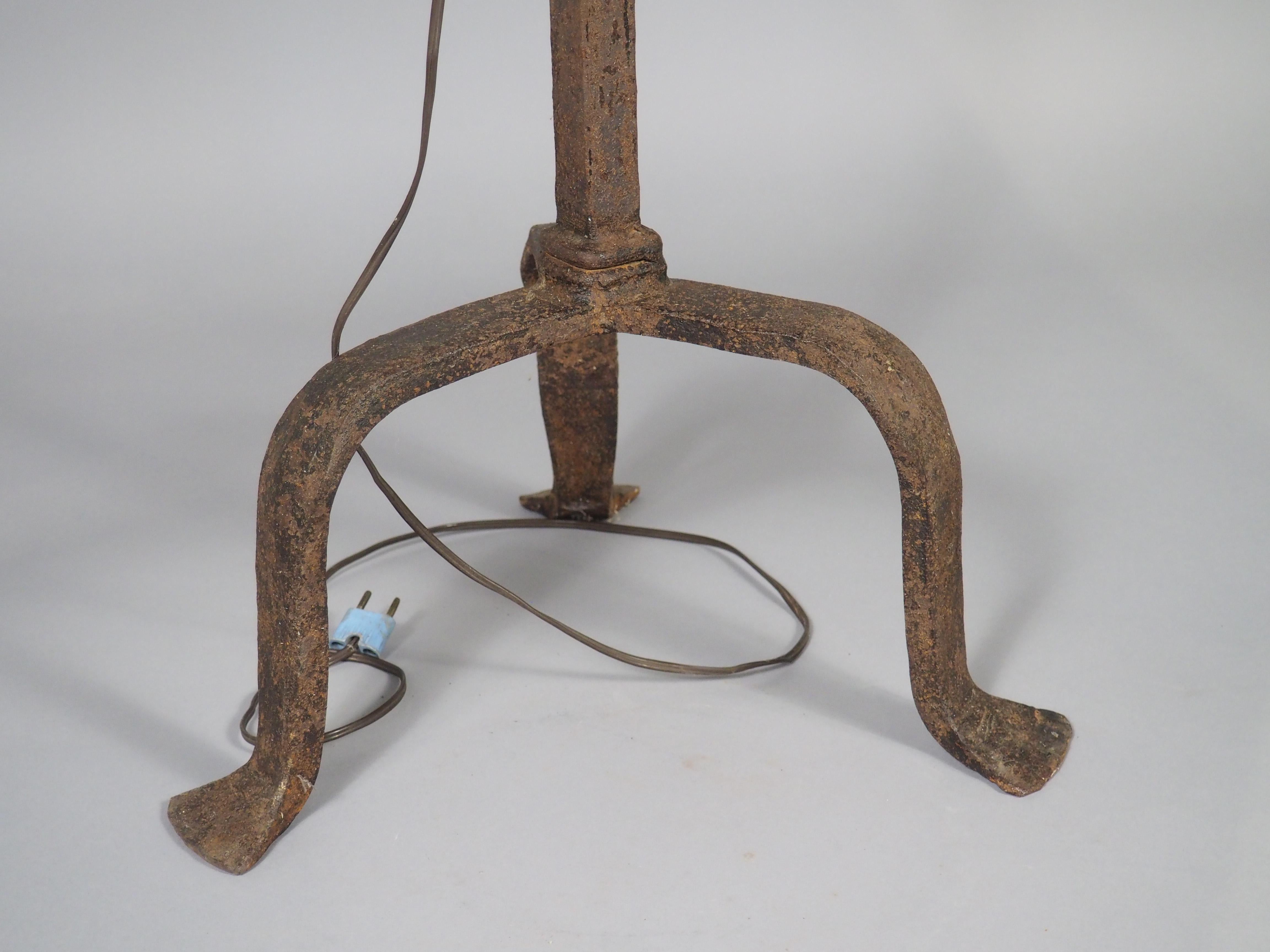A French Wrought Iron Floor Candelabra with Candle Snuffer, Late 19th Century In Good Condition For Sale In Dallas, TX
