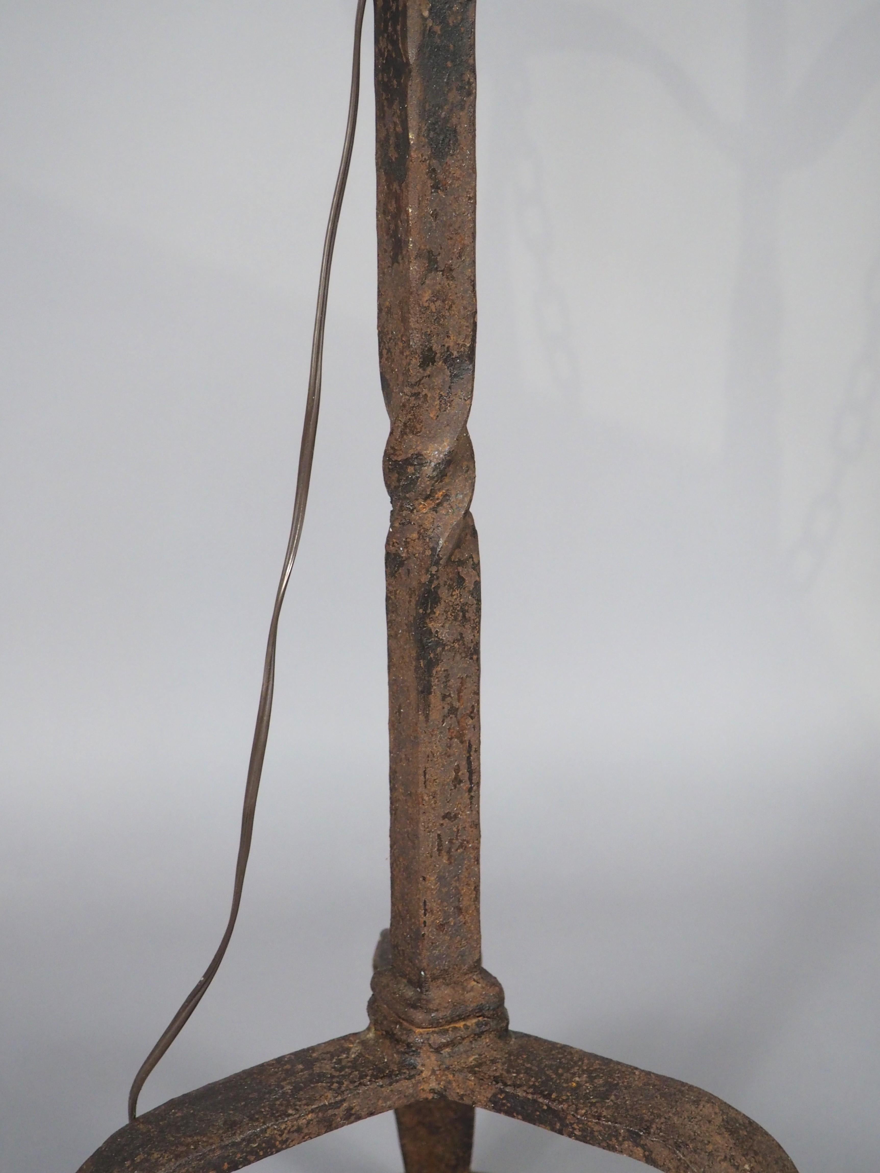 Metal A French Wrought Iron Floor Candelabra with Candle Snuffer, Late 19th Century For Sale