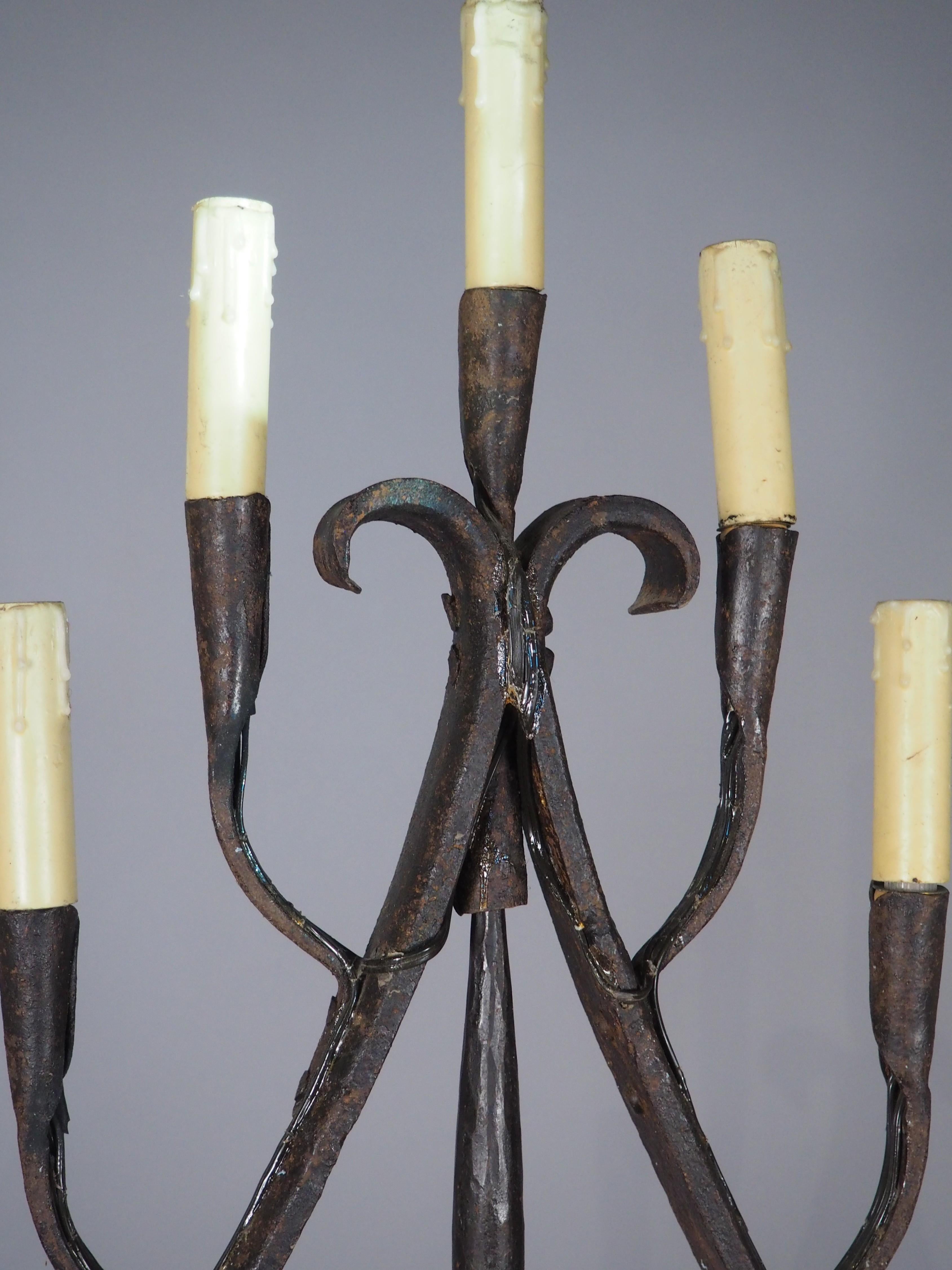 A French Wrought Iron Floor Candelabra with Candle Snuffer, Late 19th Century For Sale 4