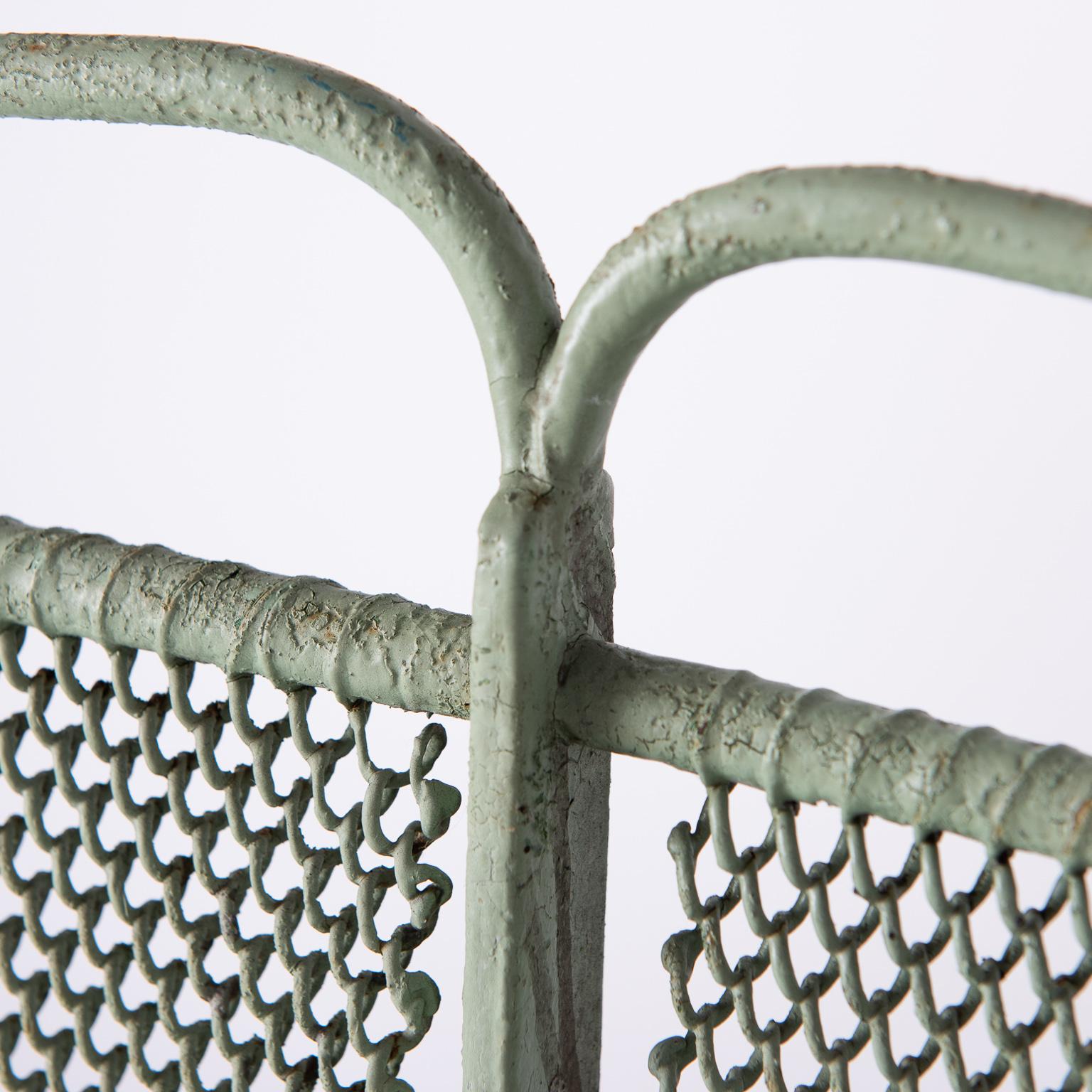 Art Deco French Wrought Iron Garden Bench with Old Green Paint, circa 1920 For Sale