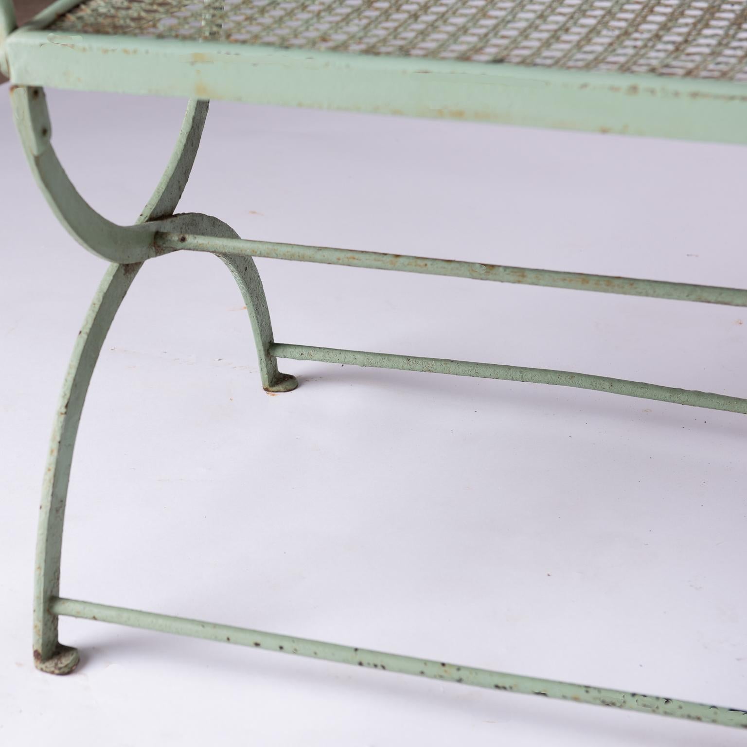 20th Century French Wrought Iron Garden Bench with Old Green Paint, circa 1920 For Sale
