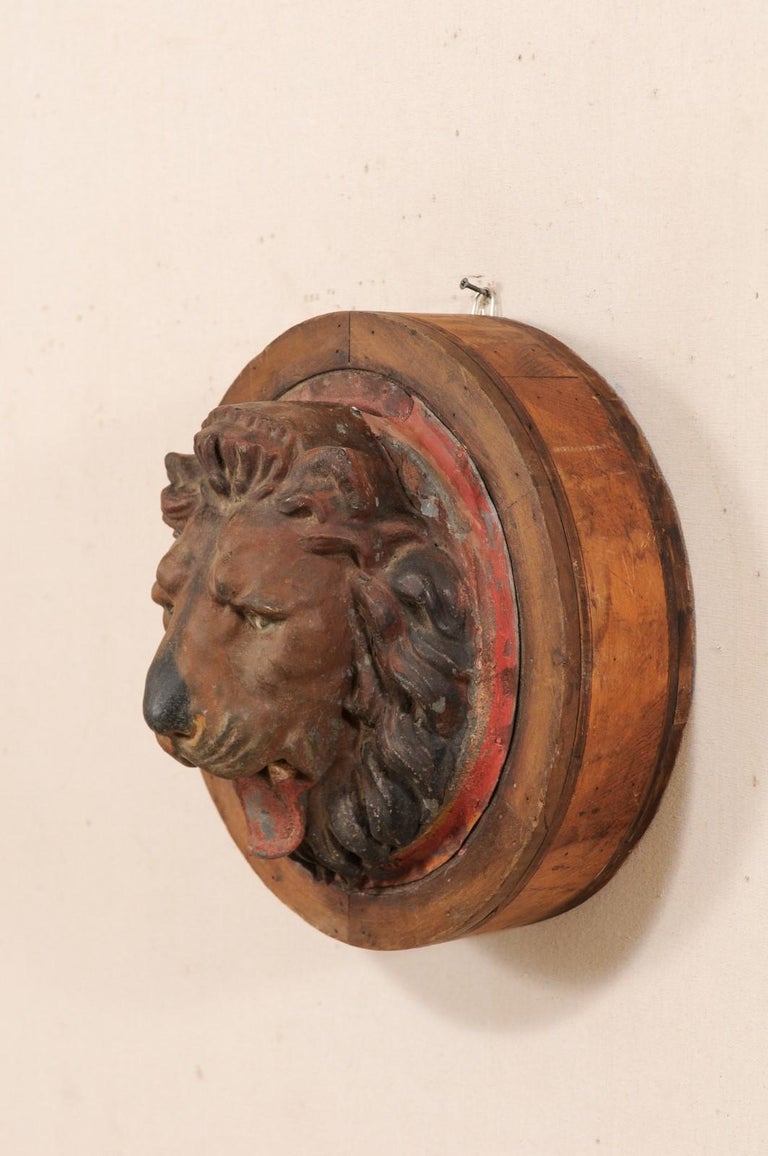 French Zinc Lion Head Wall Plaque from Early 20th Century at 1stDibs
