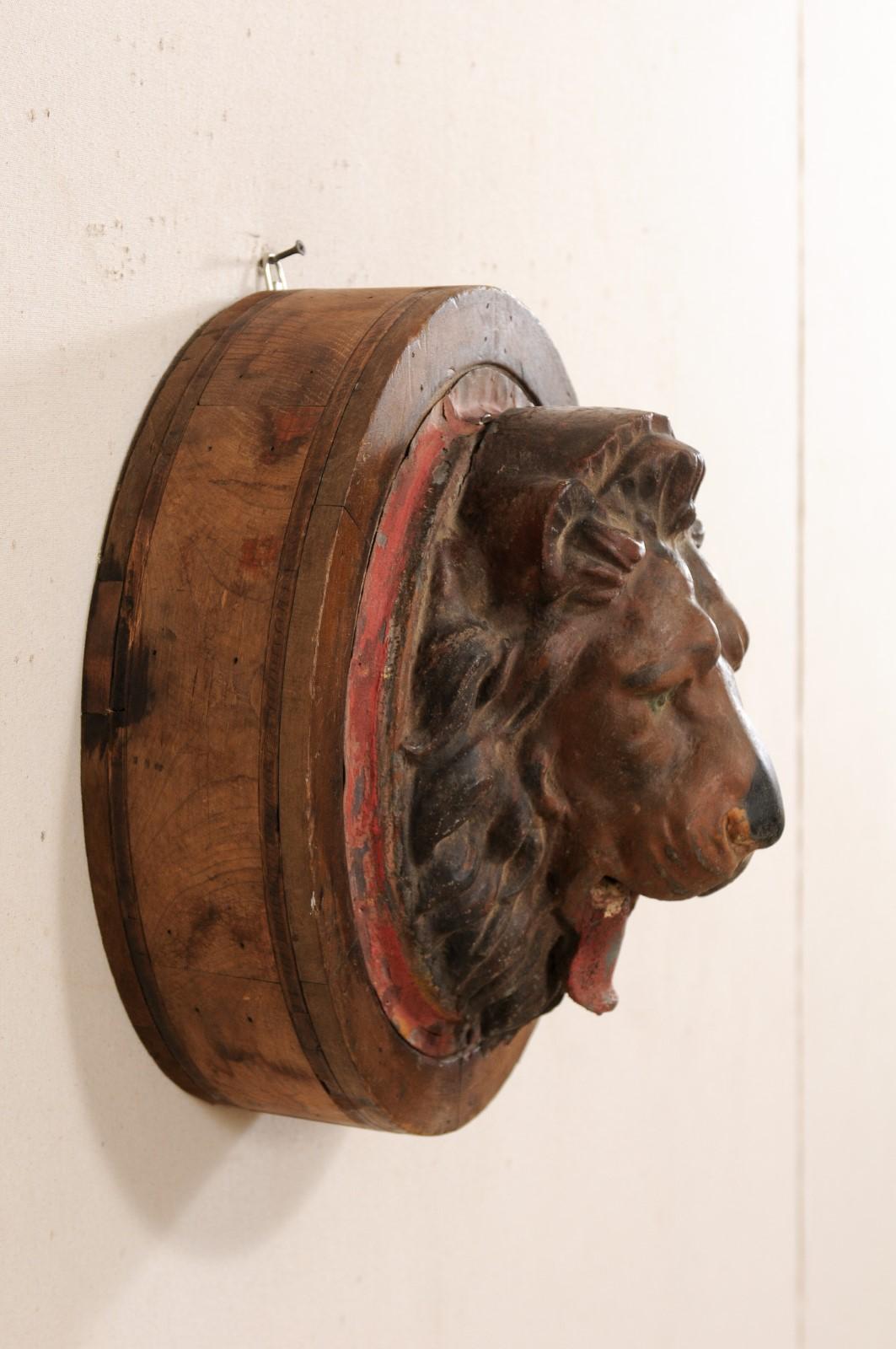 French Zinc Lion Head Wall Plaque from Early 20th Century In Good Condition In Atlanta, GA