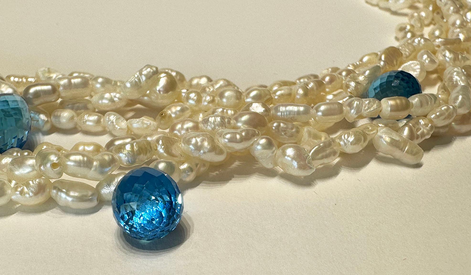 A Freshwater Keishi Pearl Necklace with Topaz Briolettes For Sale 2