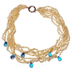 A Freshwater Keishi Pearl Necklace with Topaz Briolettes