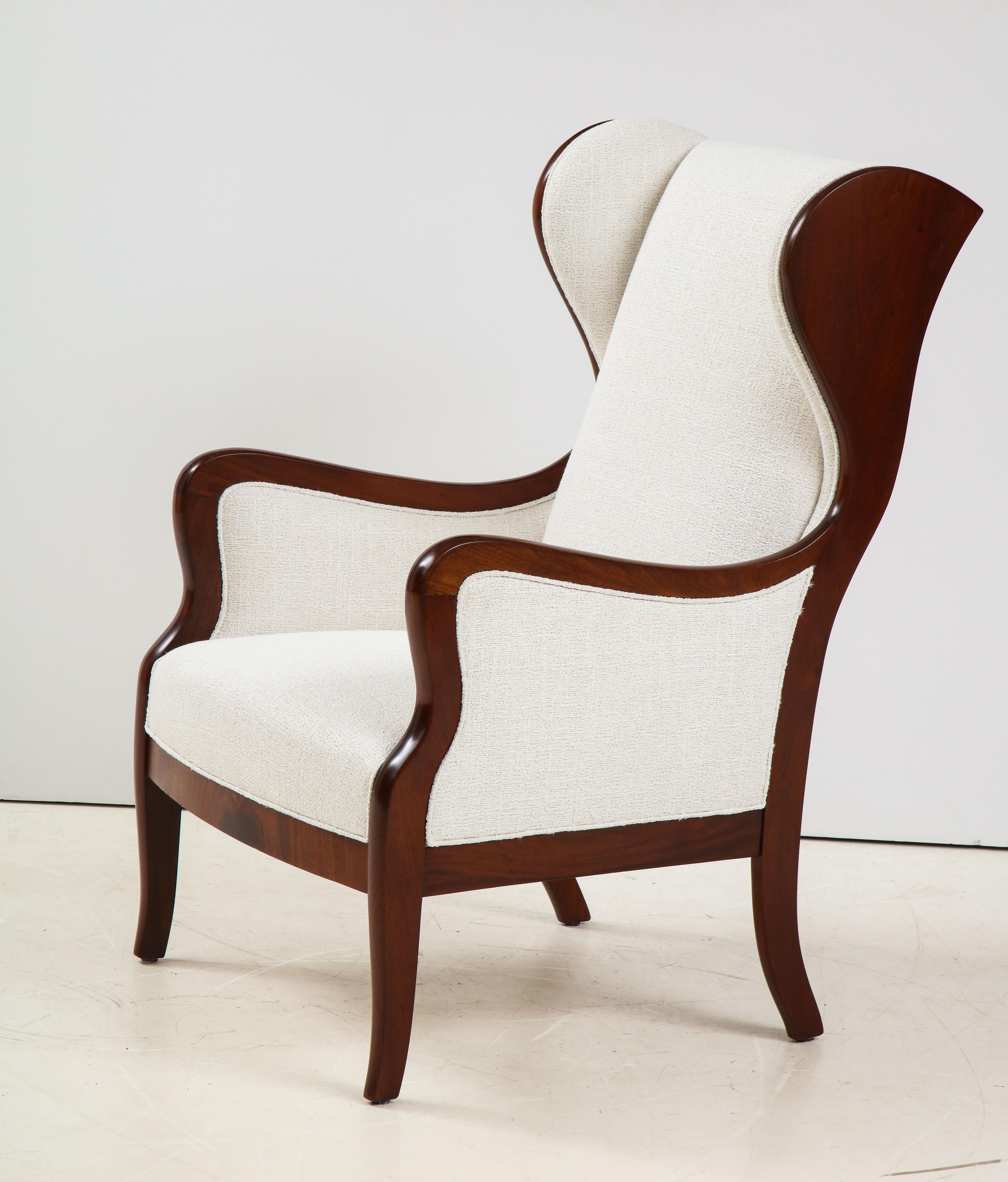 Scandinavian Modern Frits Henningsen Mahogany and Upholstered Wing Chair, Circa 1940-50