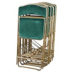 A. Fritz + Co Mid Century Gold Frame & Green Velvet Metal Folding Chairs Modern