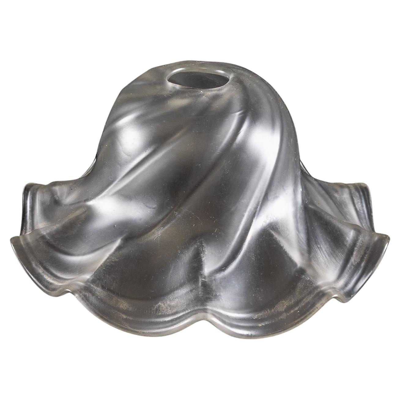 A Frosted Glass Shade with Flowing Swirl Design & Ruffled Undulating Rim