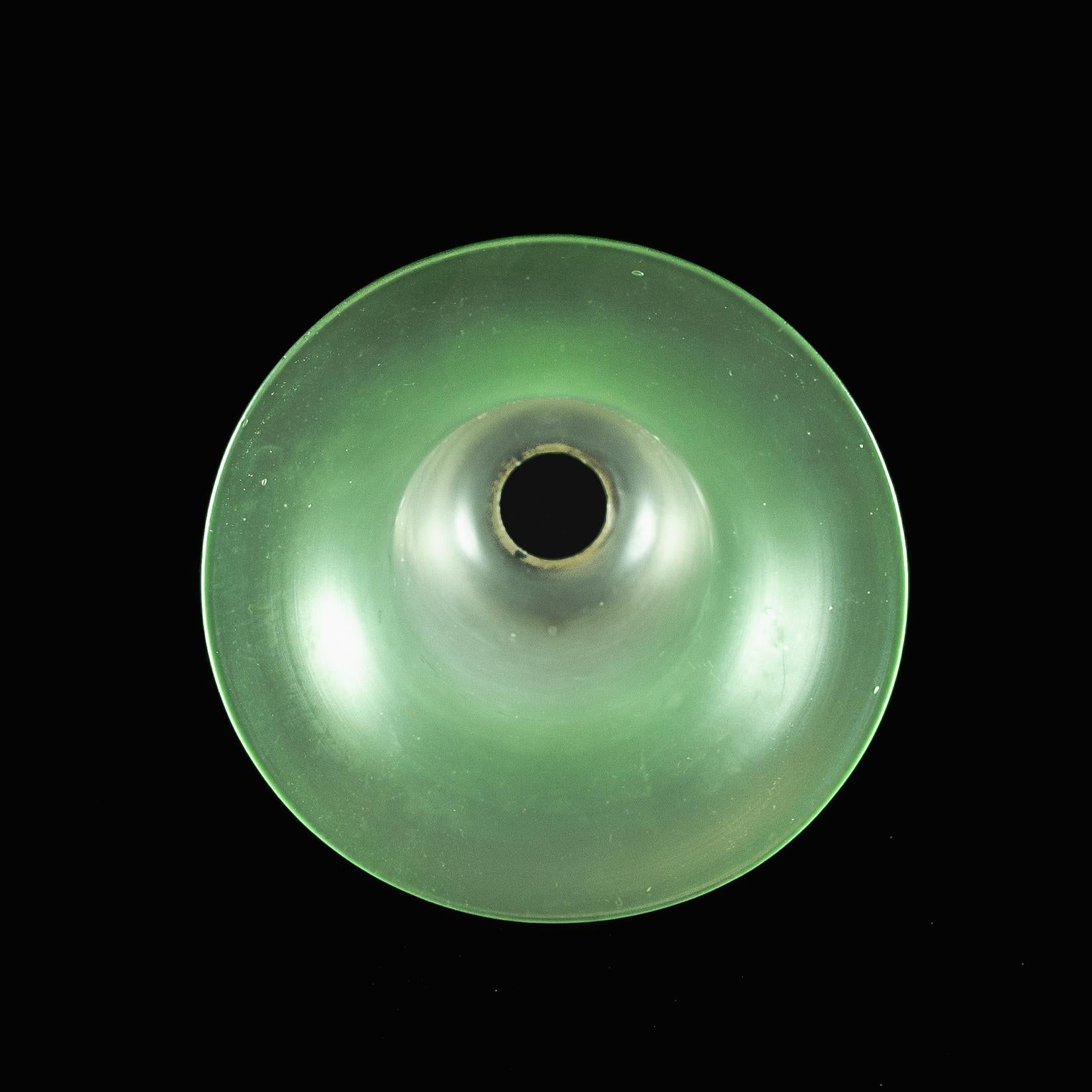 A Frosted Vaseline Glass Shade with Green-Tinted Flared Bell Shaped Rim For Sale 2