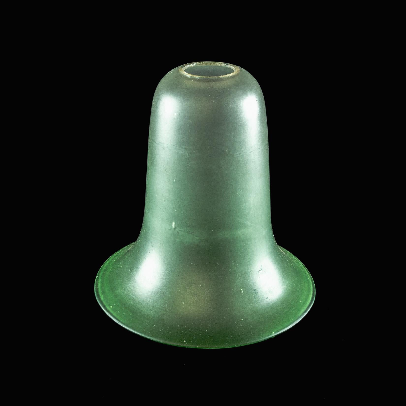 Arts and Crafts A Frosted Vaseline Glass Shade with Green-Tinted Flared Bell Shaped Rim For Sale