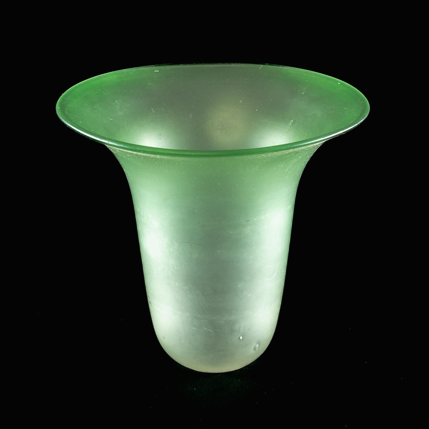 Uranium Glass A Frosted Vaseline Glass Shade with Green-Tinted Flared Bell Shaped Rim For Sale