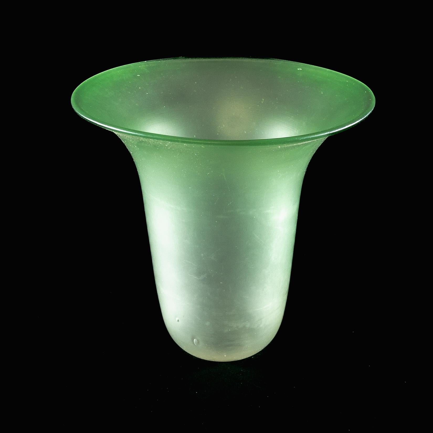 A Frosted Vaseline Glass Shade with Green-Tinted Flared Bell Shaped Rim For Sale 1