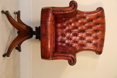 Fully Adjustable Early 20th C Deep Buttoned Leather Upholstered Desk Chair
