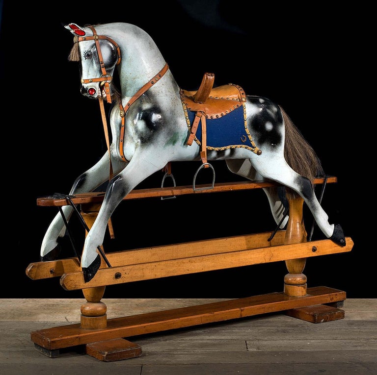 Hand-Carved Fully Restored Victorian Rocking Horse For Sale