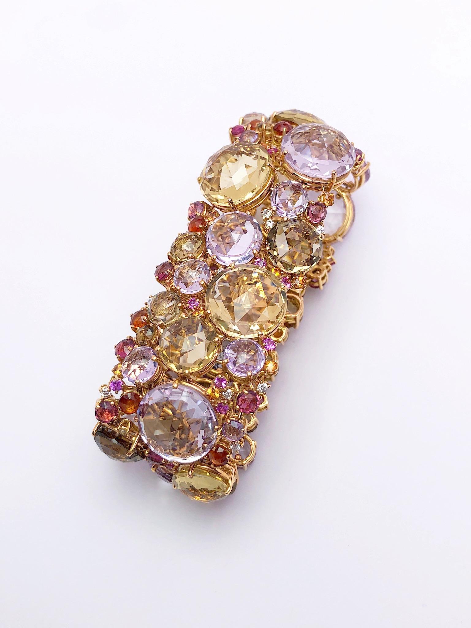 Rose Cut A & Furst 18 Karat RG Bracelet, 159 Carat Semi Precious, Sapphires and Diamonds For Sale