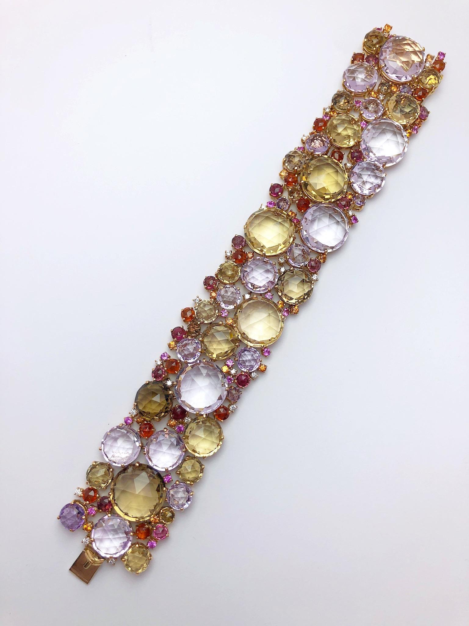 A & Furst 18 Karat RG Bracelet, 159 Carat Semi Precious, Sapphires and Diamonds In New Condition For Sale In New York, NY