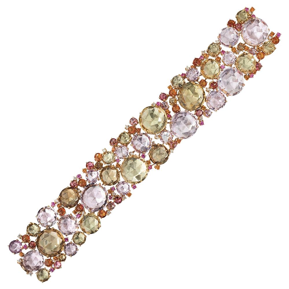 A & Furst 18 Karat RG Bracelet, 159 Carat Semi Precious, Sapphires and Diamonds