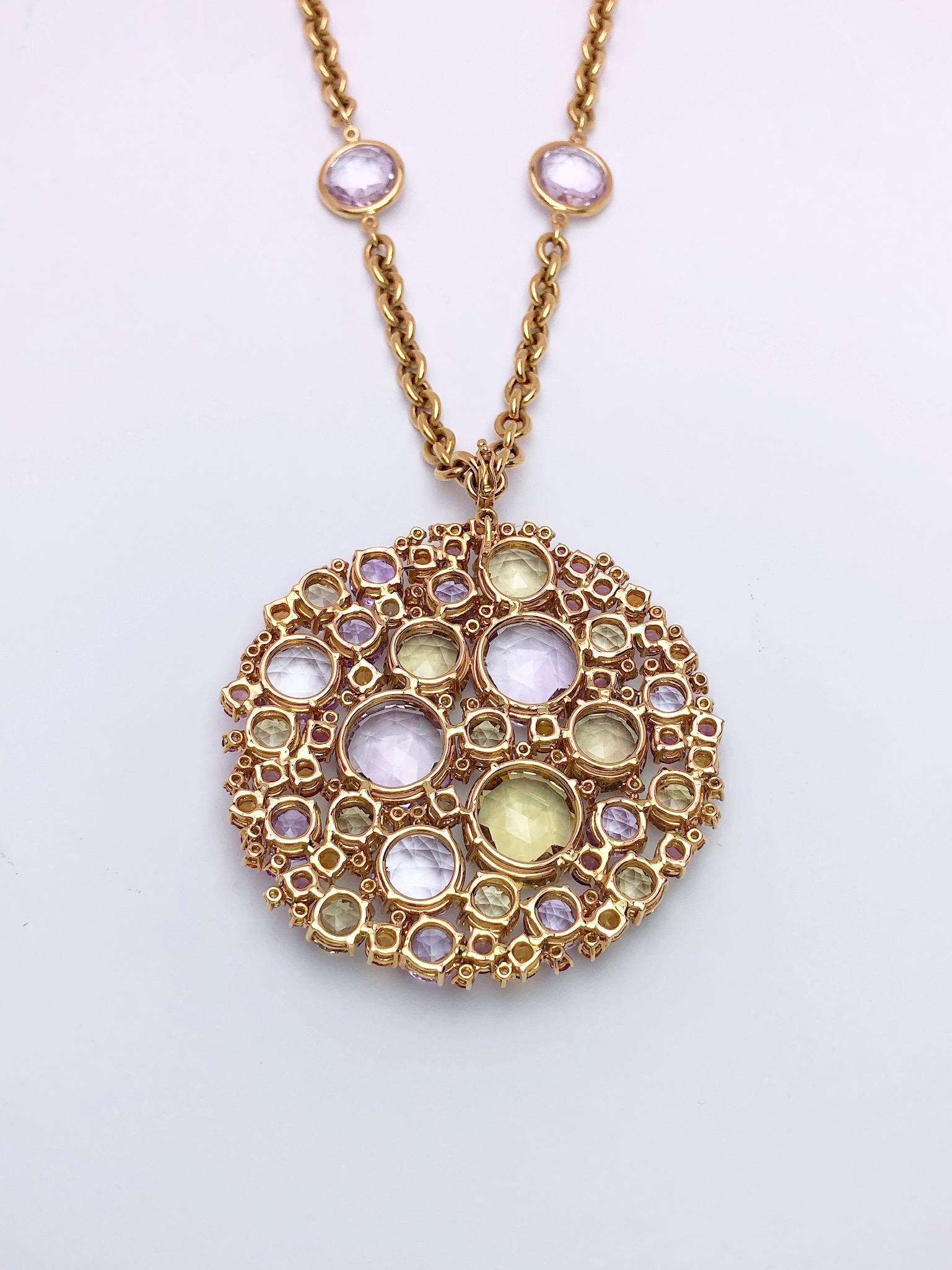 Women's A & Furst 18 Karat Gold Sapphire and Semi Precious Bouquet Pendant and Chain For Sale