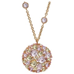 A & Furst 18 Karat Gold Sapphire and Semi Precious Bouquet Pendant and Chain