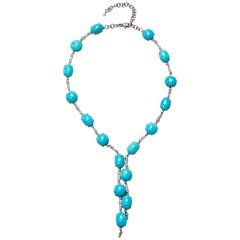 A 
Furst Drop Necklace 98.50 Carat Turquoise and 1.63 Carat Diamonds