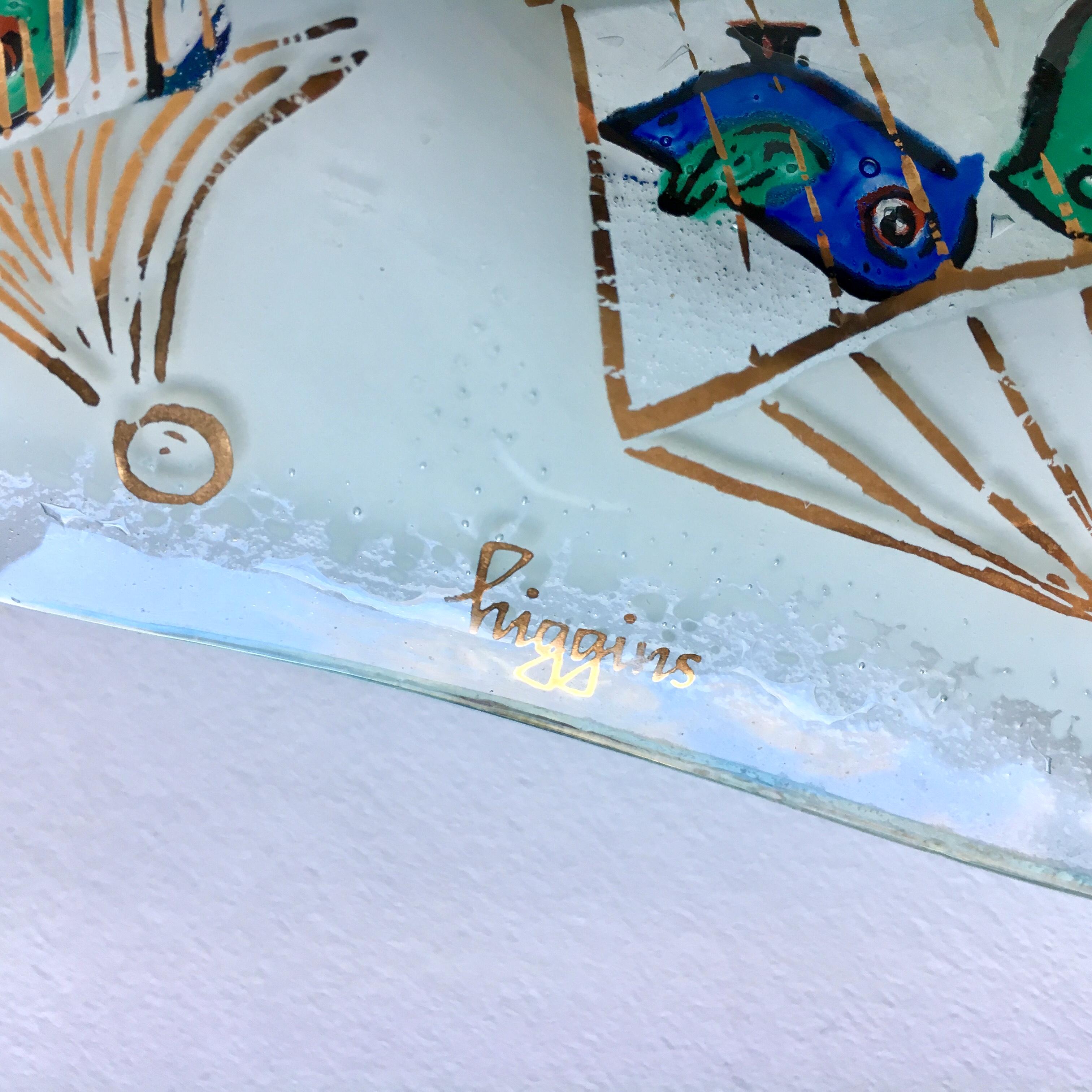 Fused Glass Ashtray Illustrating Birdcages by Higgins In Excellent Condition For Sale In London, GB