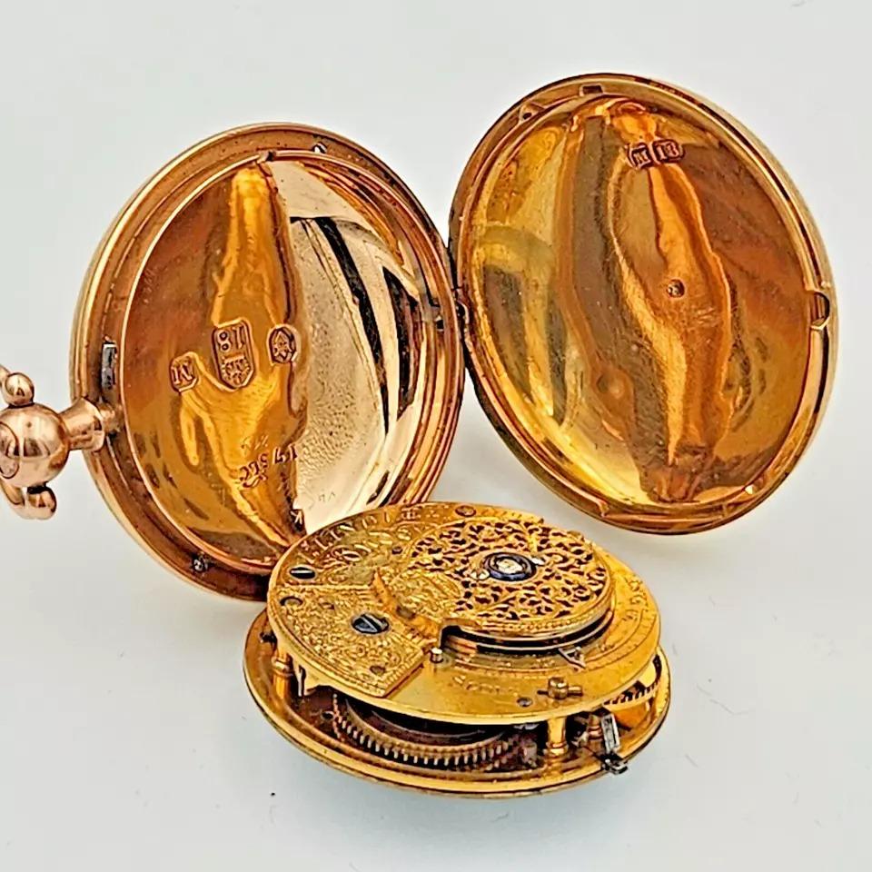Antique 18k Gold Verge Fusee Full Hunter Pocket Watch – London 1807 For Sale 4