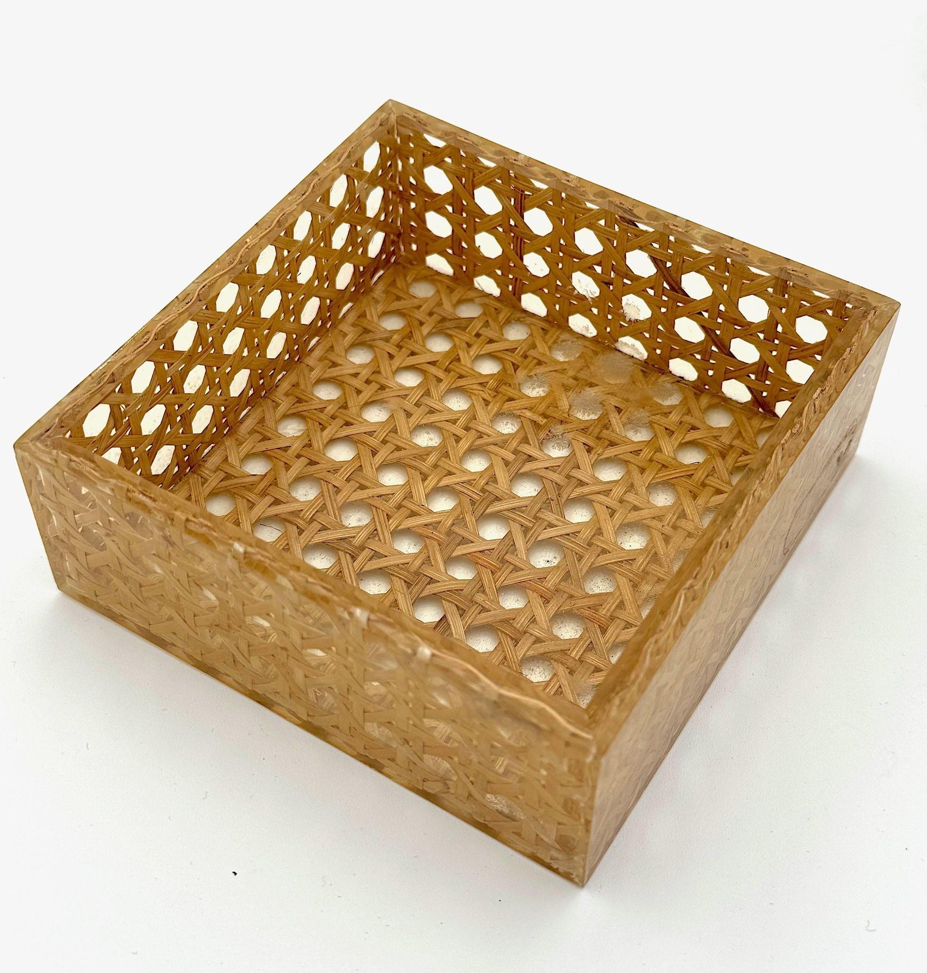 A Gabriella Crespi style Italian 1970s lucite and woven rattan two box set For Sale 5