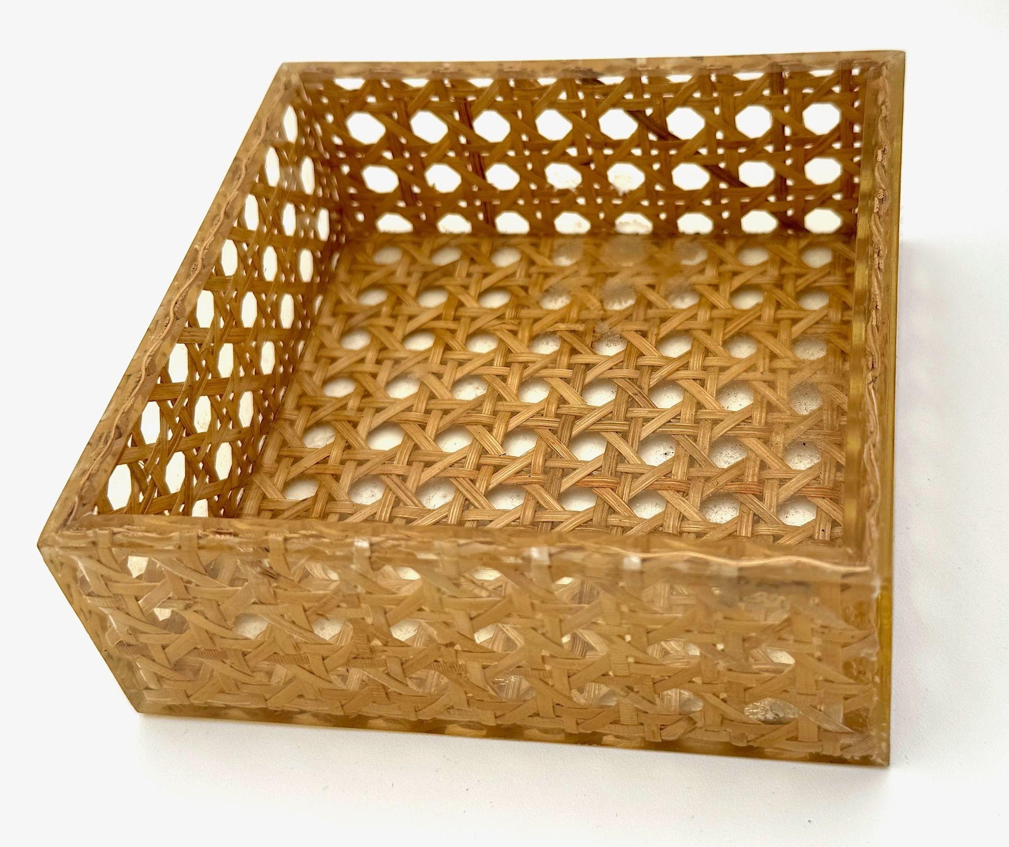 A Gabriella Crespi style Italian 1970s lucite and woven rattan two box set For Sale 9