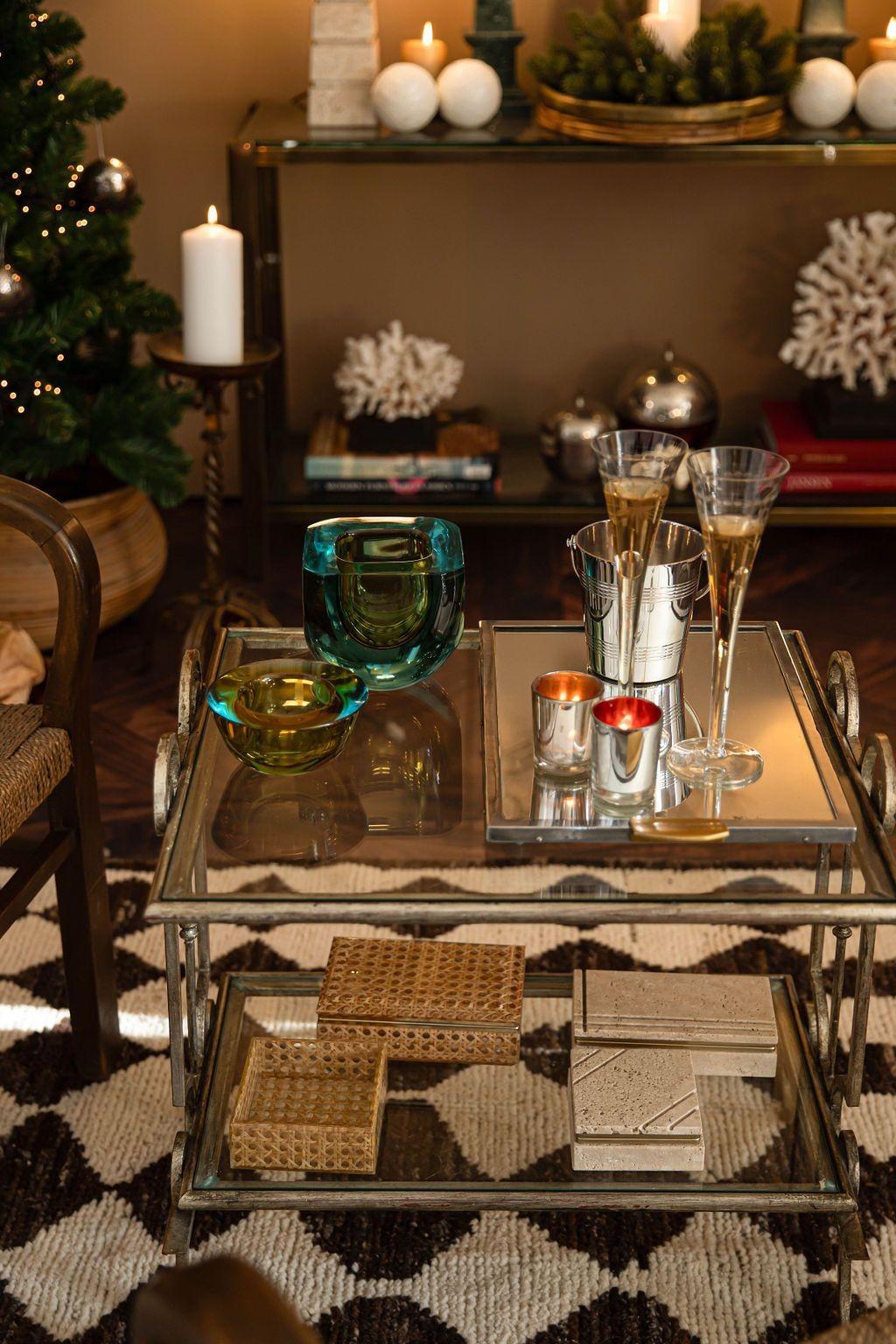 A Gabriella Crespi style Italian 1970s two box set with a larger lidded box and a smaller square open box, both with woven rattan encased in lucite, in the style of Dior Home.