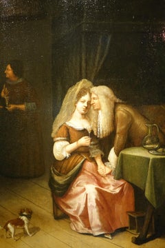 A Galant Scene, Oil on Panel Attributed to Van Mieris, 17th century.