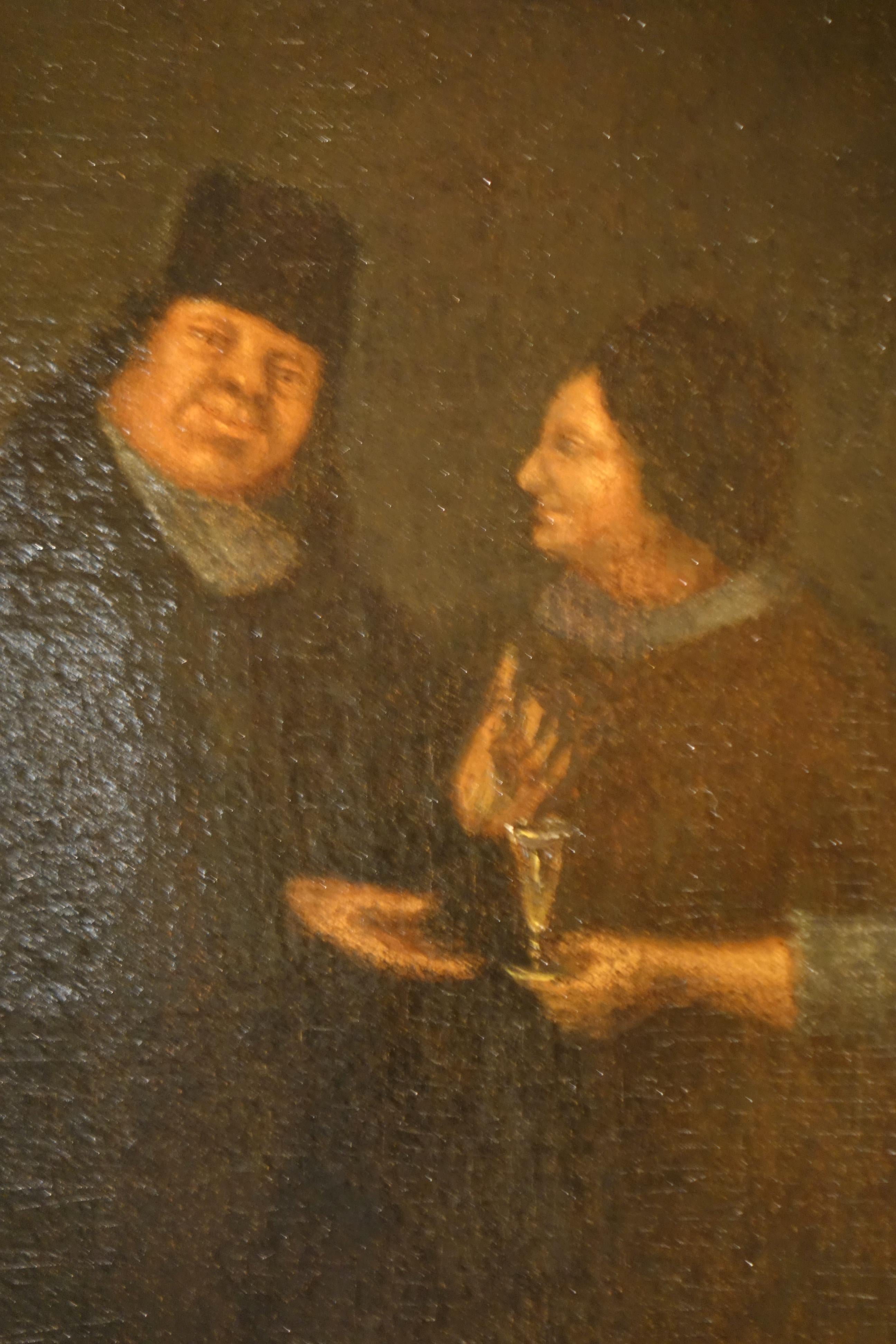 Hand-Painted A Galant Scene, Oil on Panel Attributed to Van Mieris, 17th century. For Sale