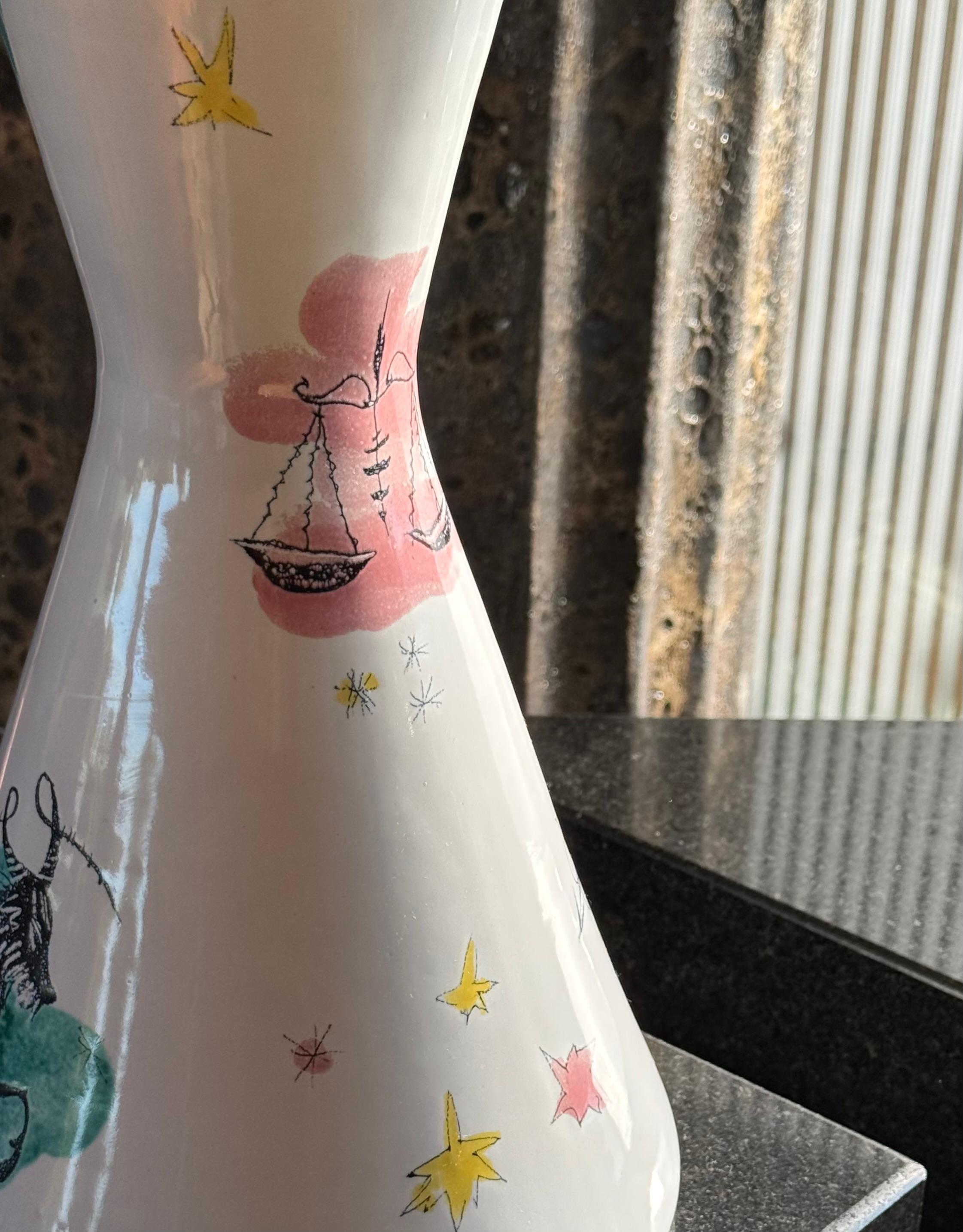 Lámpara Zodiac de cerámica pintada a mano de la época Gambone, hacia 1960 Tela en venta