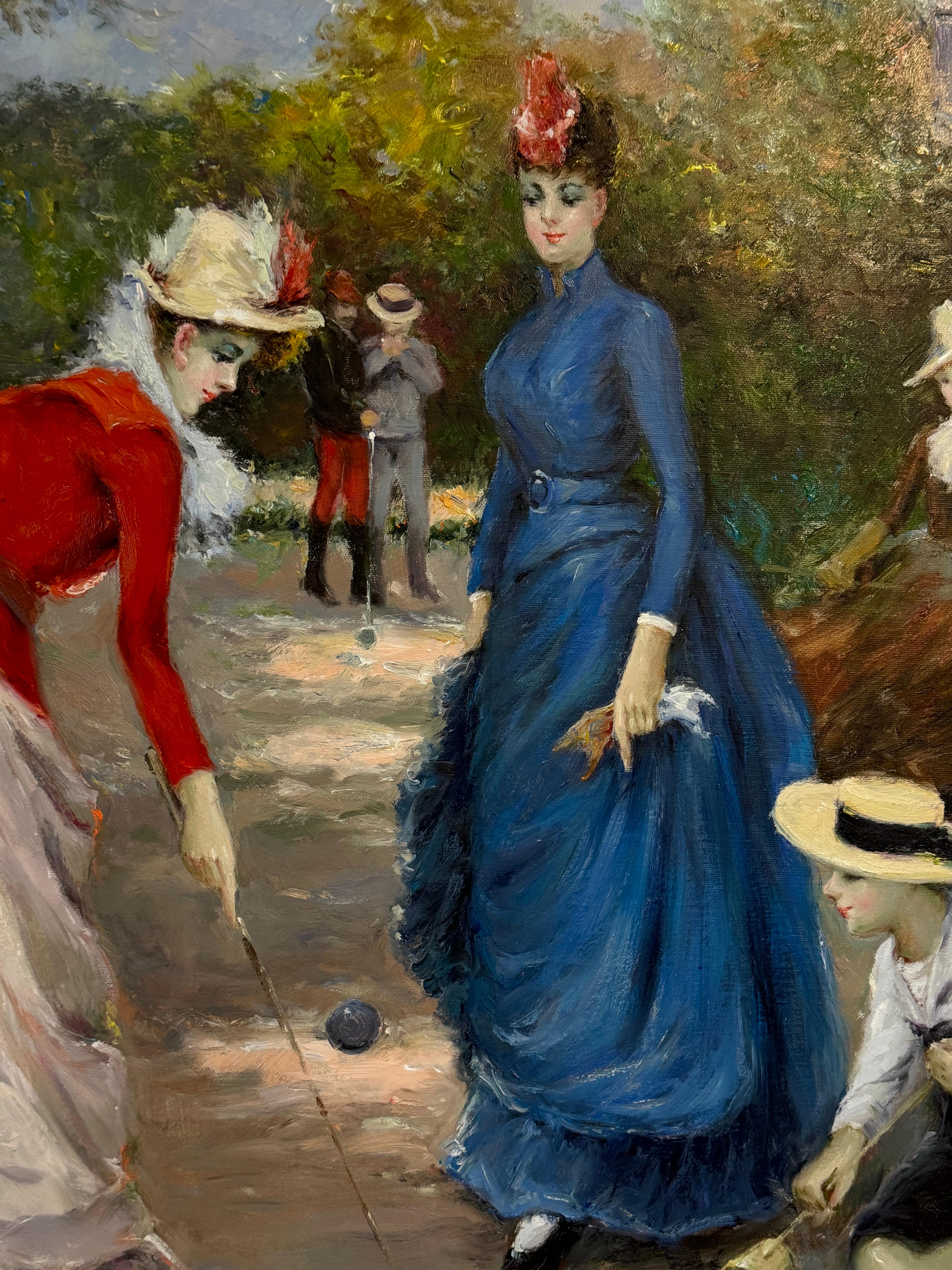 Painting after Francesco Miralles Galaupa 19th century painting game of Croquet 3