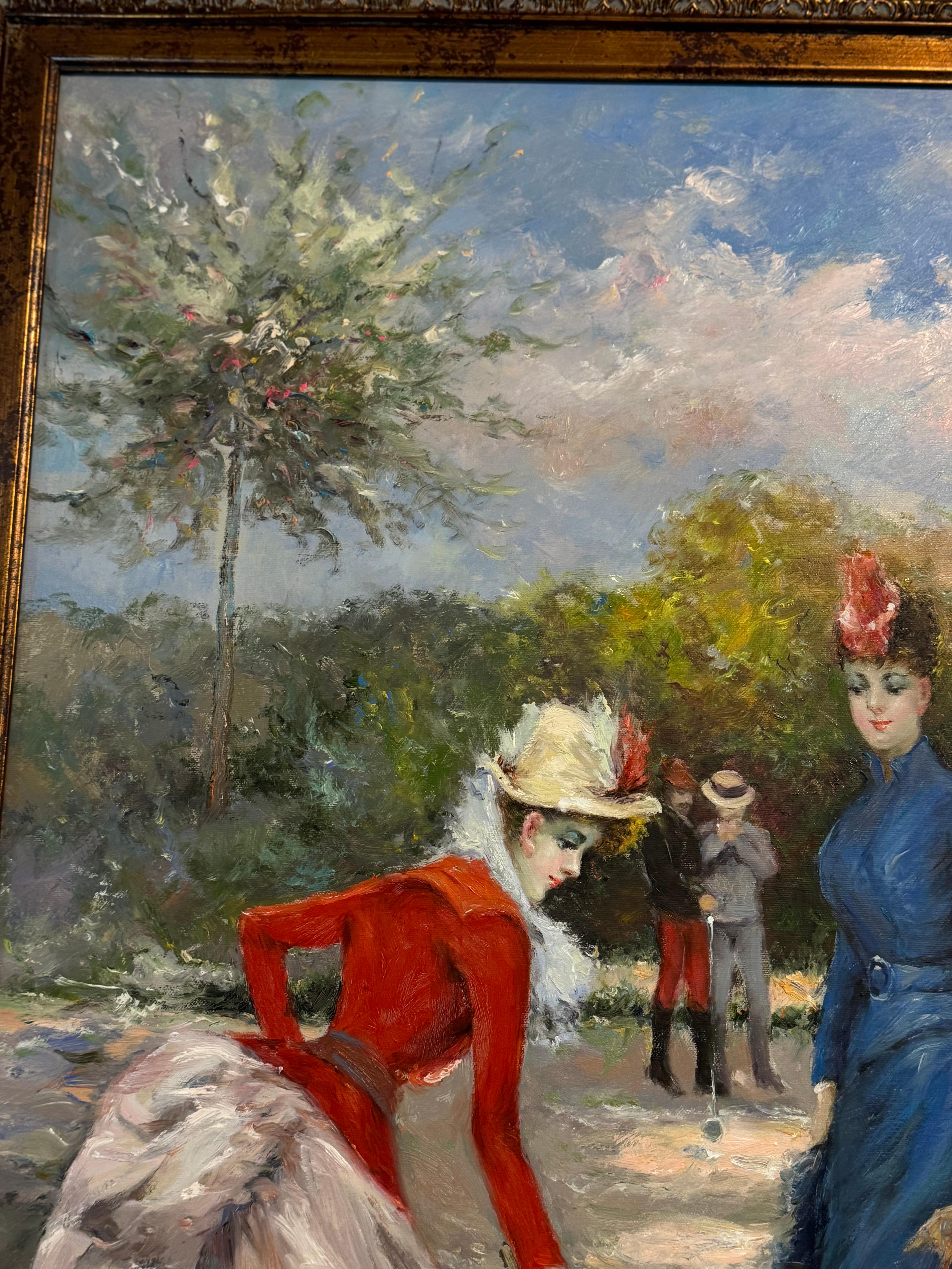 Painting after Francesco Miralles Galaupa 19th century painting game of Croquet 4