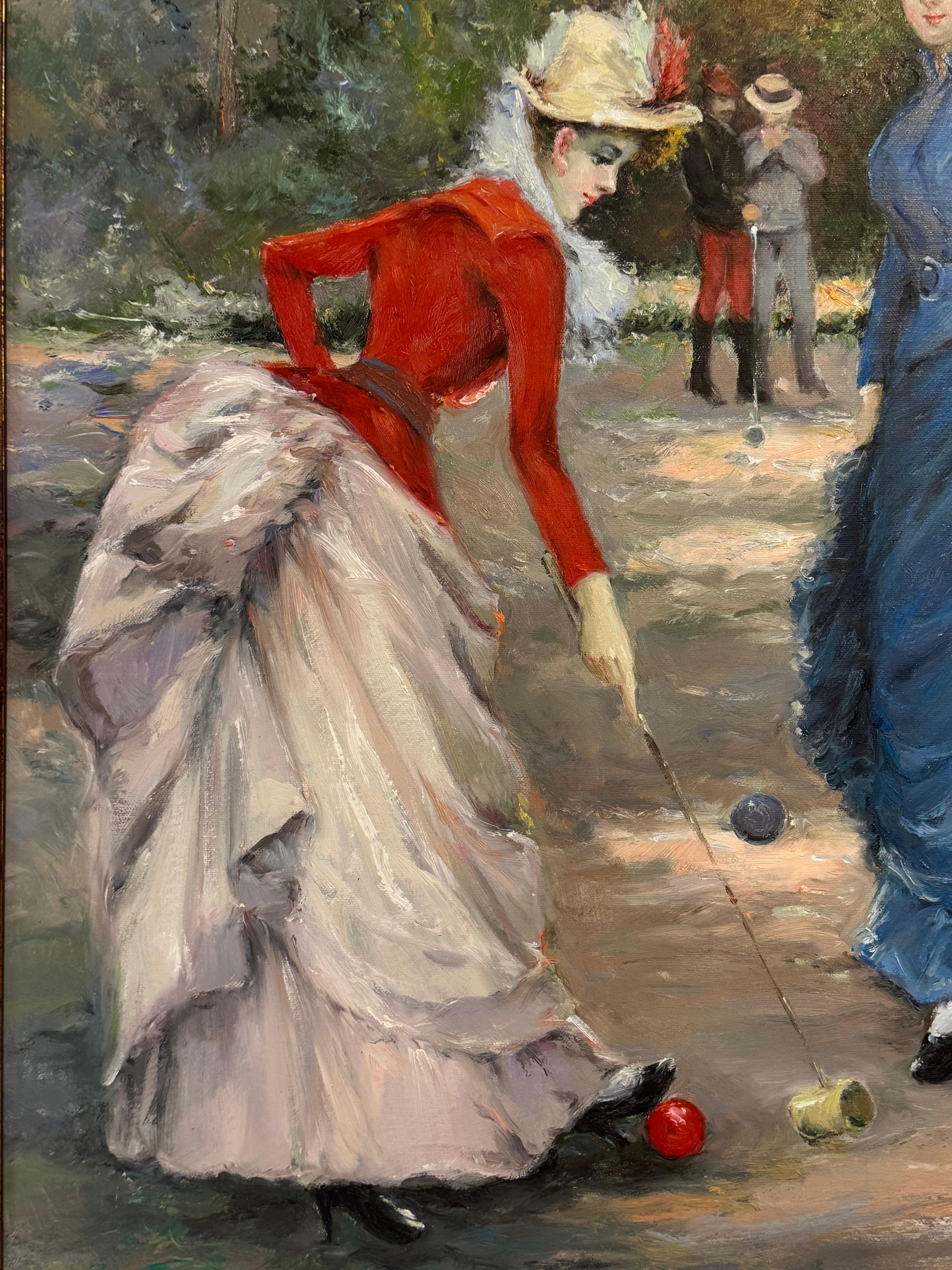 Painting after Francesco Miralles Galaupa 19th century painting game of Croquet 6