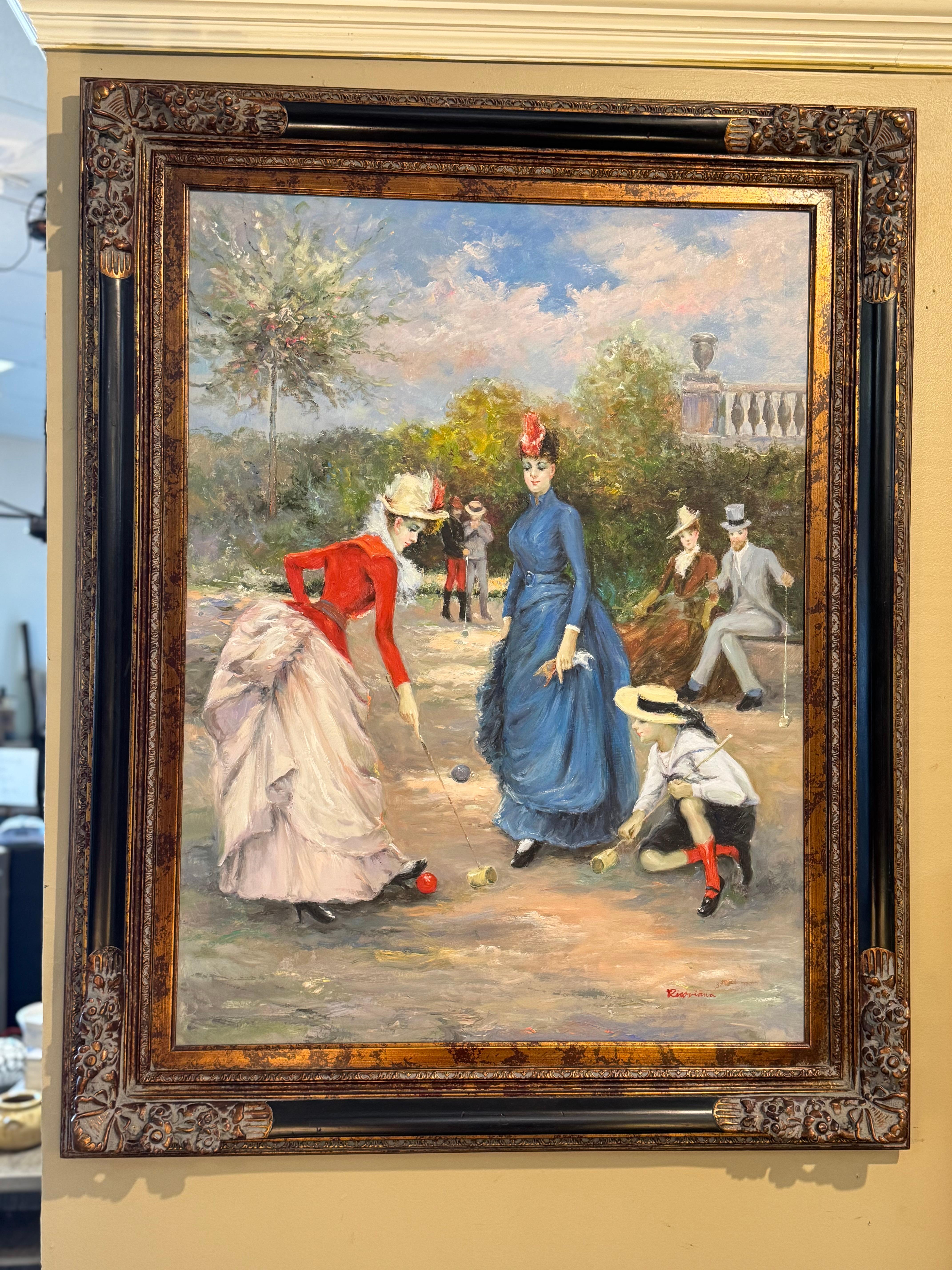 American Painting after Francesco Miralles Galaupa 19th century painting game of Croquet