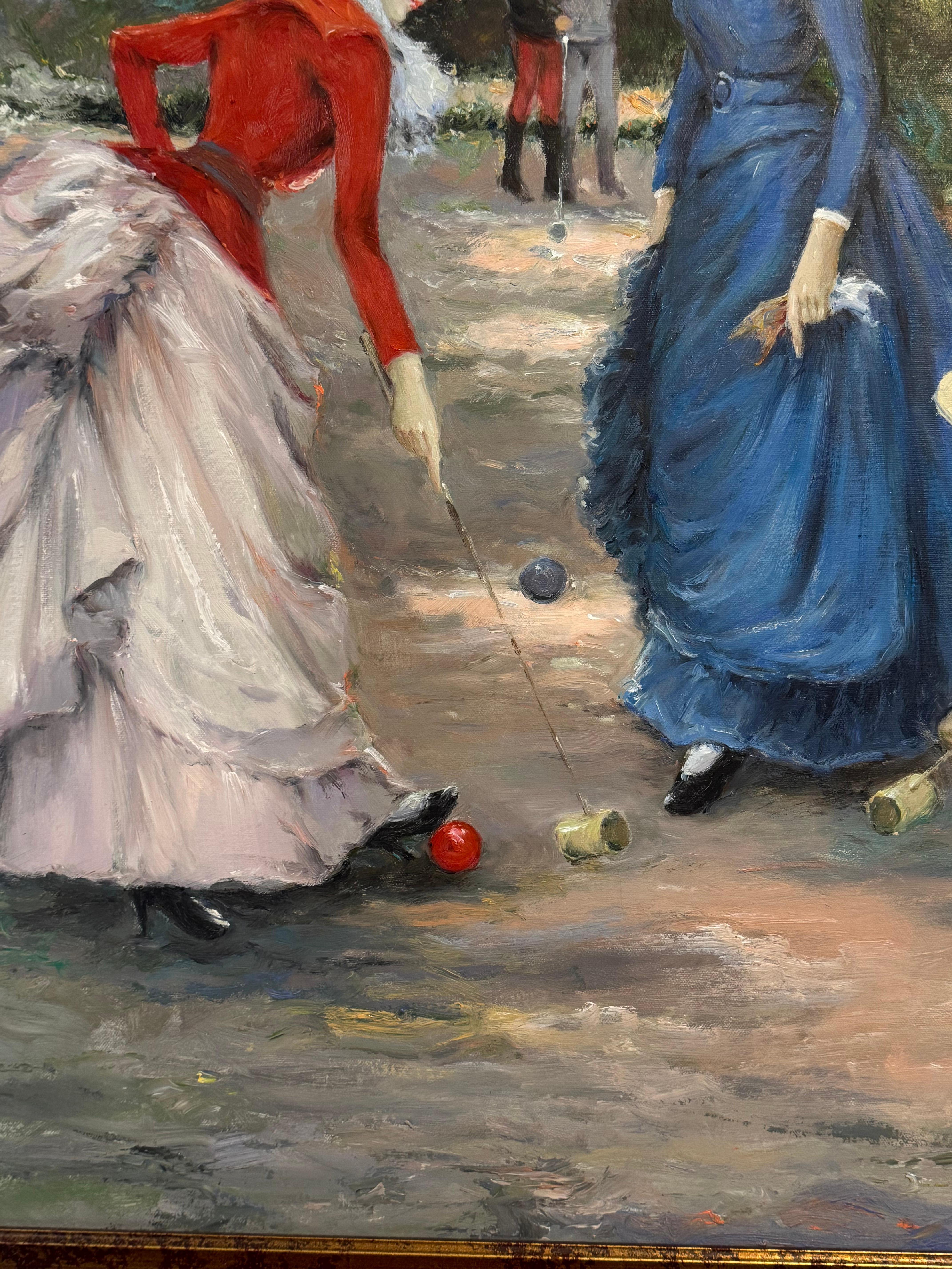 Painting after Francesco Miralles Galaupa 19th century painting game of Croquet In Good Condition In Birmingham, AL
