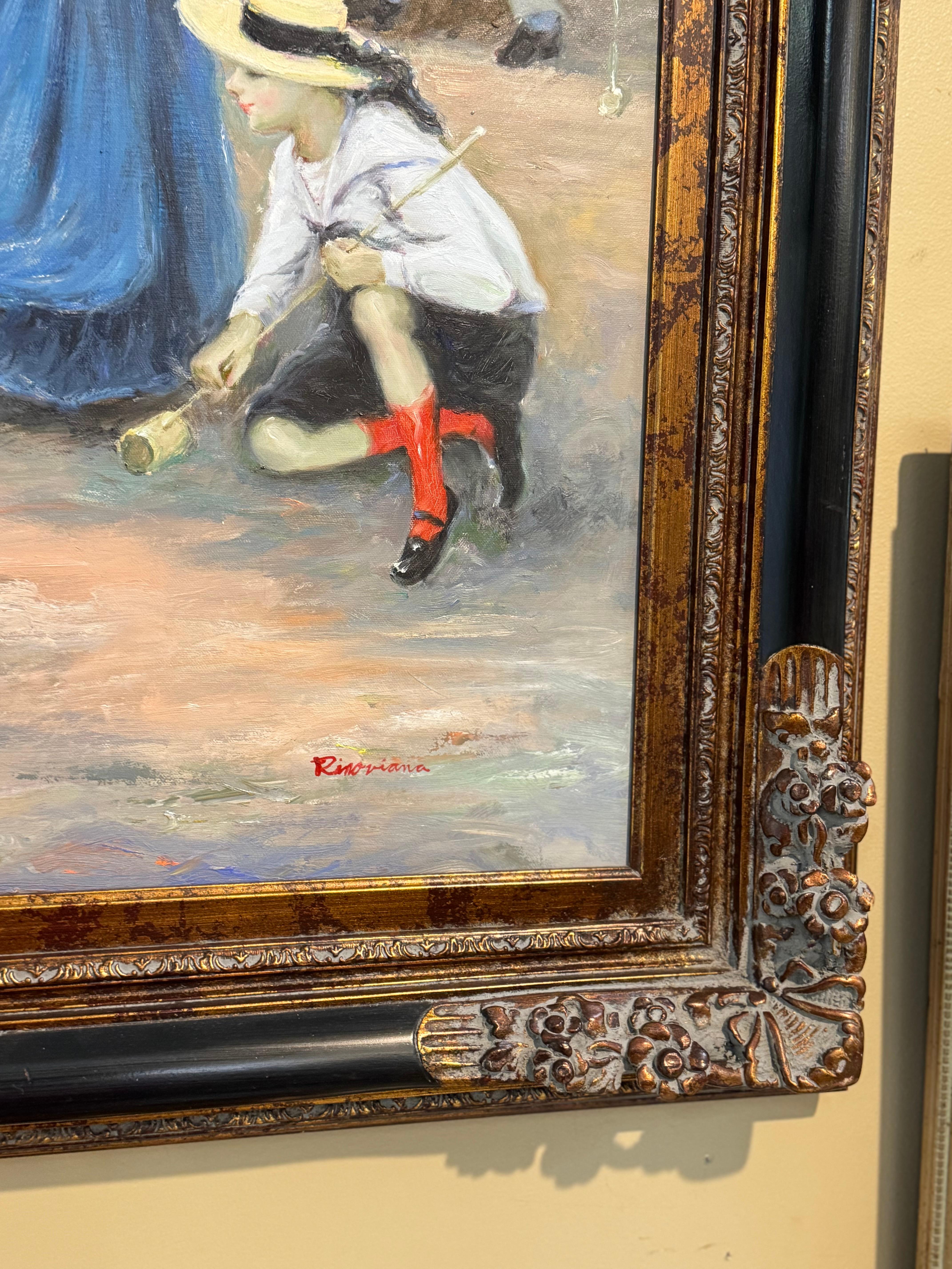 20th Century Painting after Francesco Miralles Galaupa 19th century painting game of Croquet