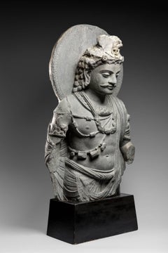 Gandharan Gray Schist Bust of Maitreya, 2th-3th Century