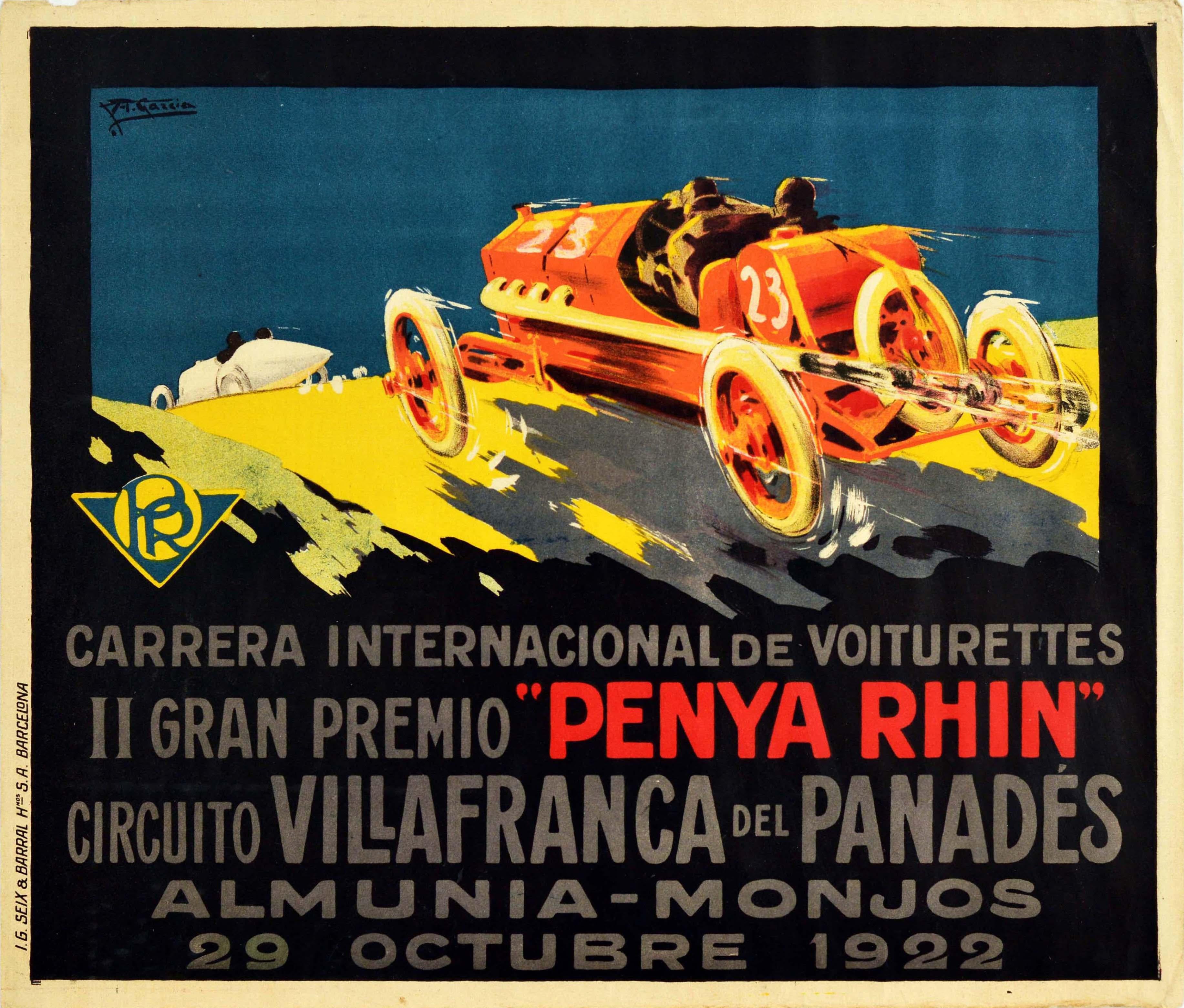 A Garcia Print - Original Vintage Motor Sport Poster Gran Premio Penya Rhin Grand Prix Car Racing